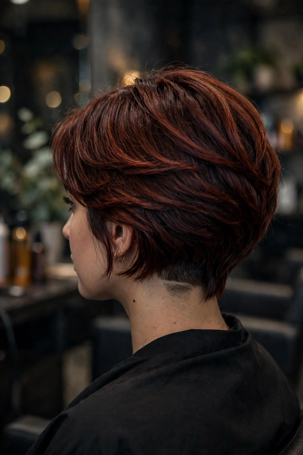 Stacked bob for thin hair with hidden undercut at the nape