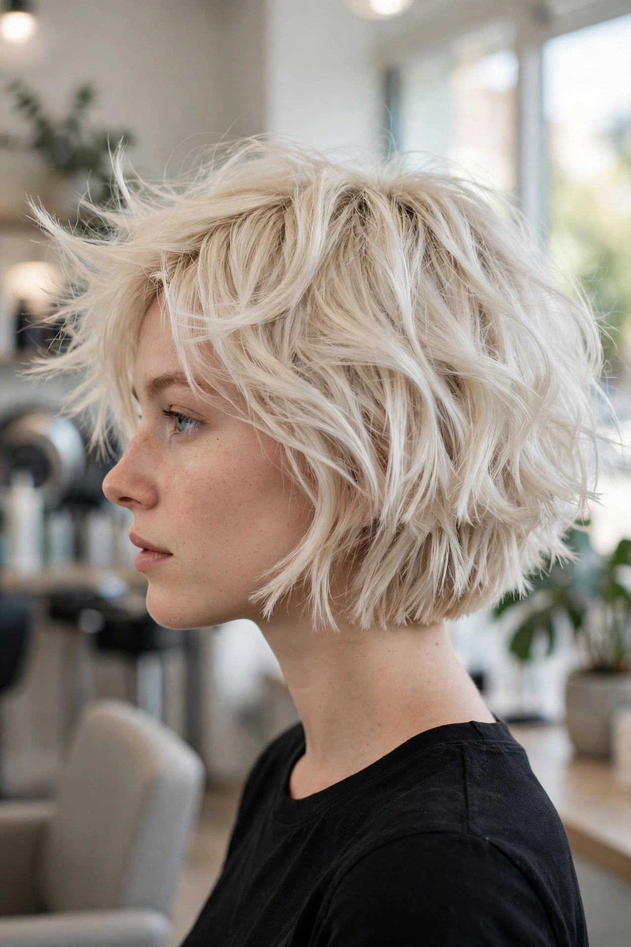 Stacked bob for thin hair with razored textured ends