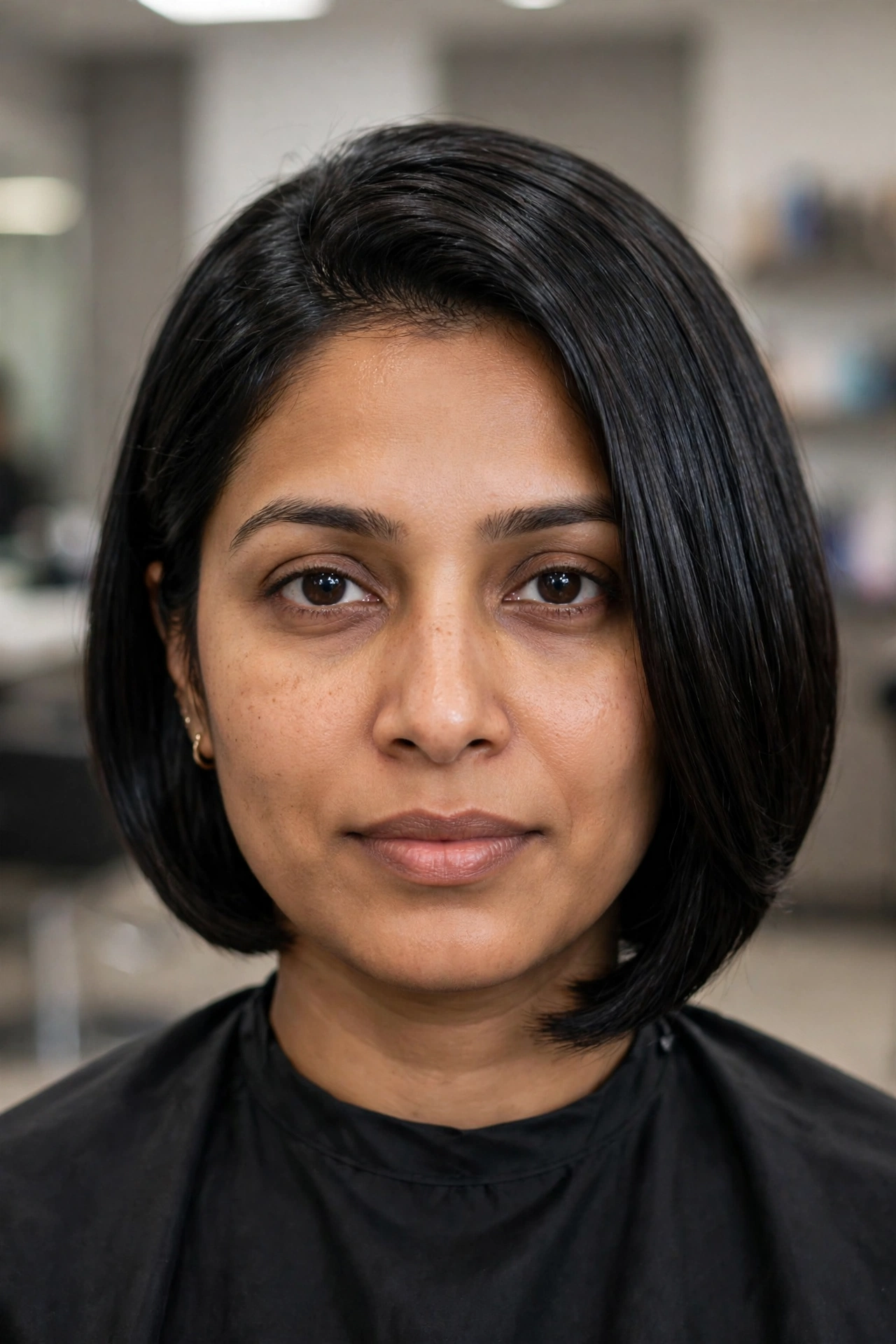 Sleek polished stacked bob for thin hair with glass shine