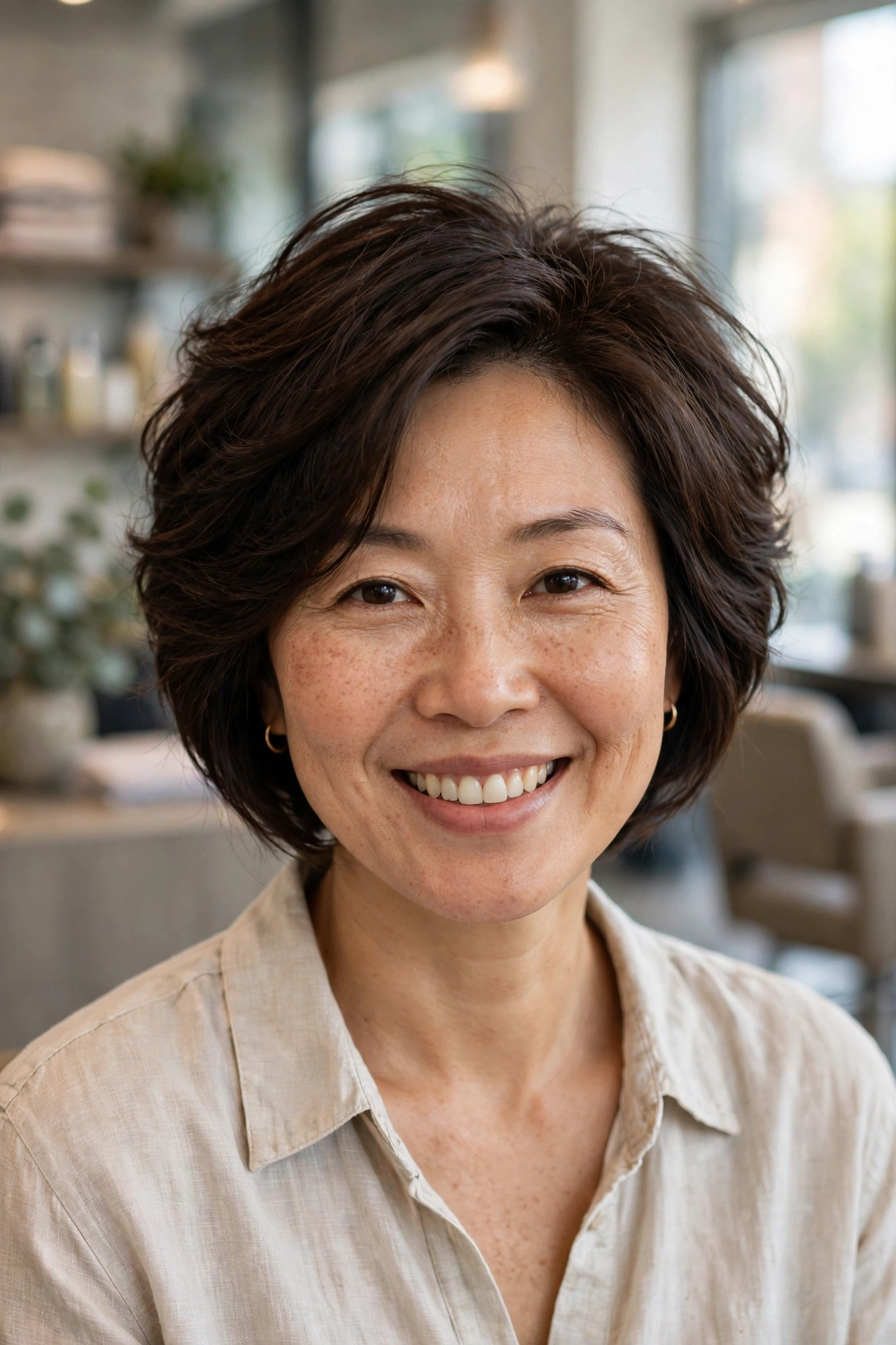 Effortless wash-and-go stacked bob for thin hair, air-dried with natural volume