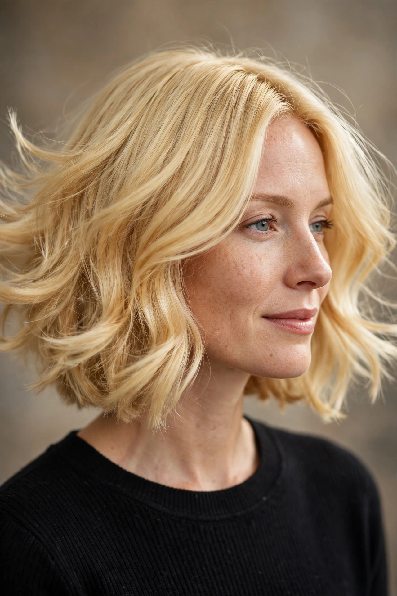 Blonde swing bob with sunny light catching dimension