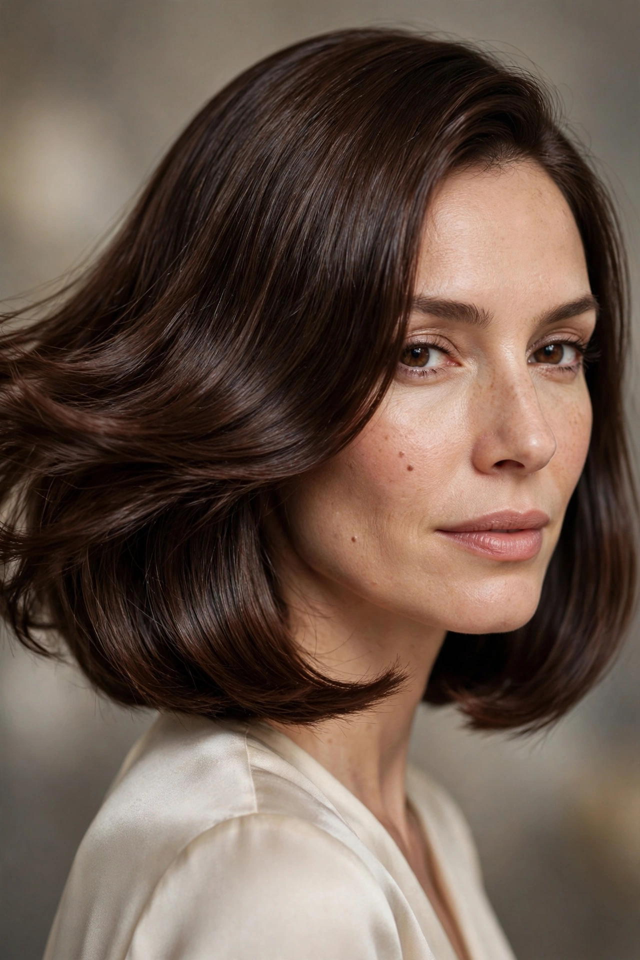 Glossy brunette swing bob with rich shine