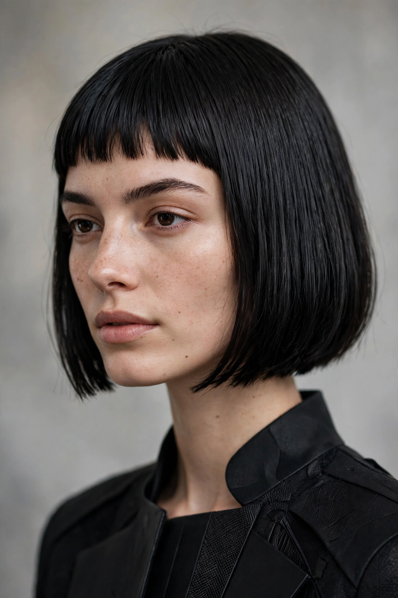 Swing bob with short graphic micro bangs