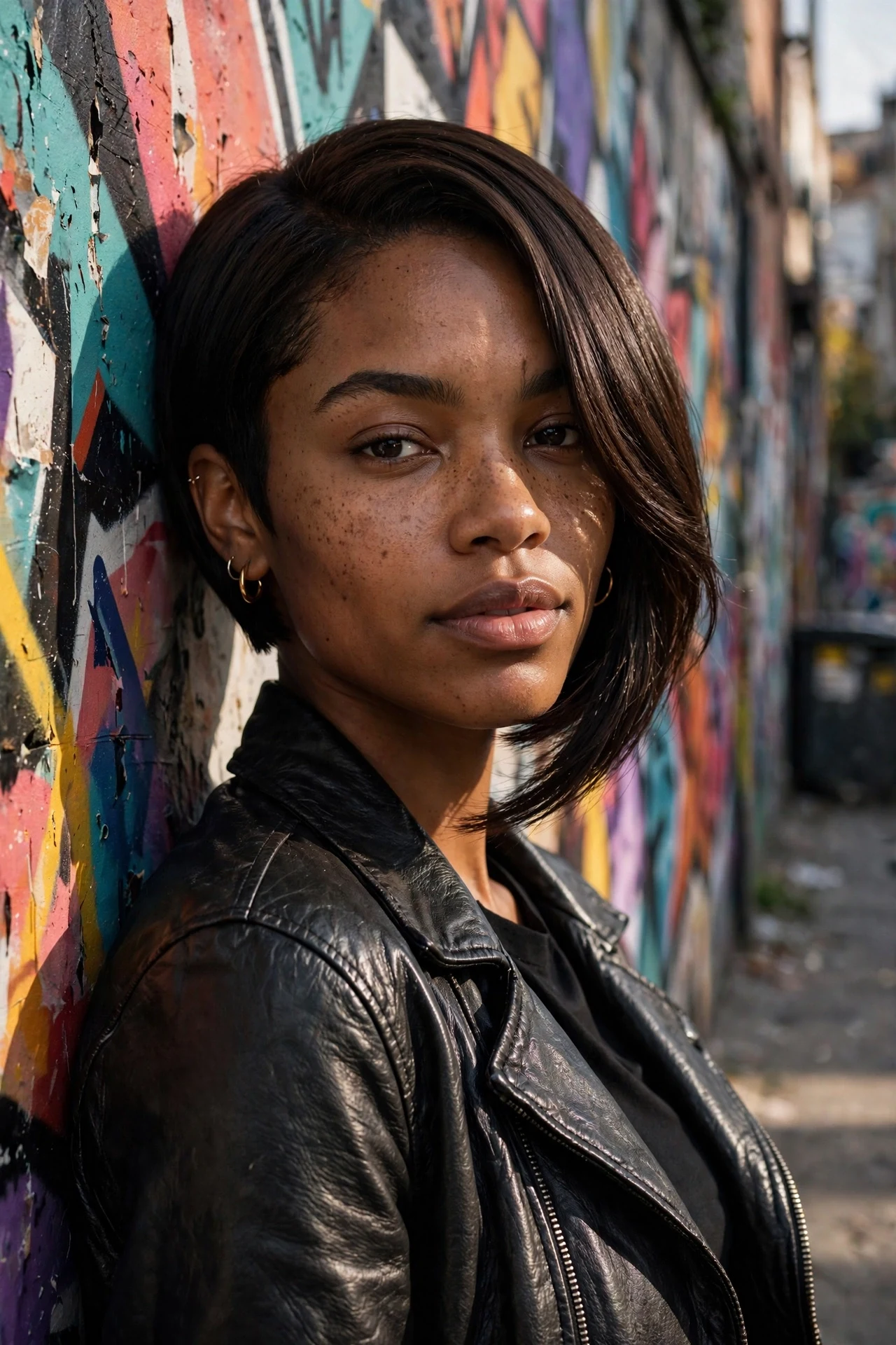 Asymmetric bob with one side at jaw length and the other sweeping to the chin