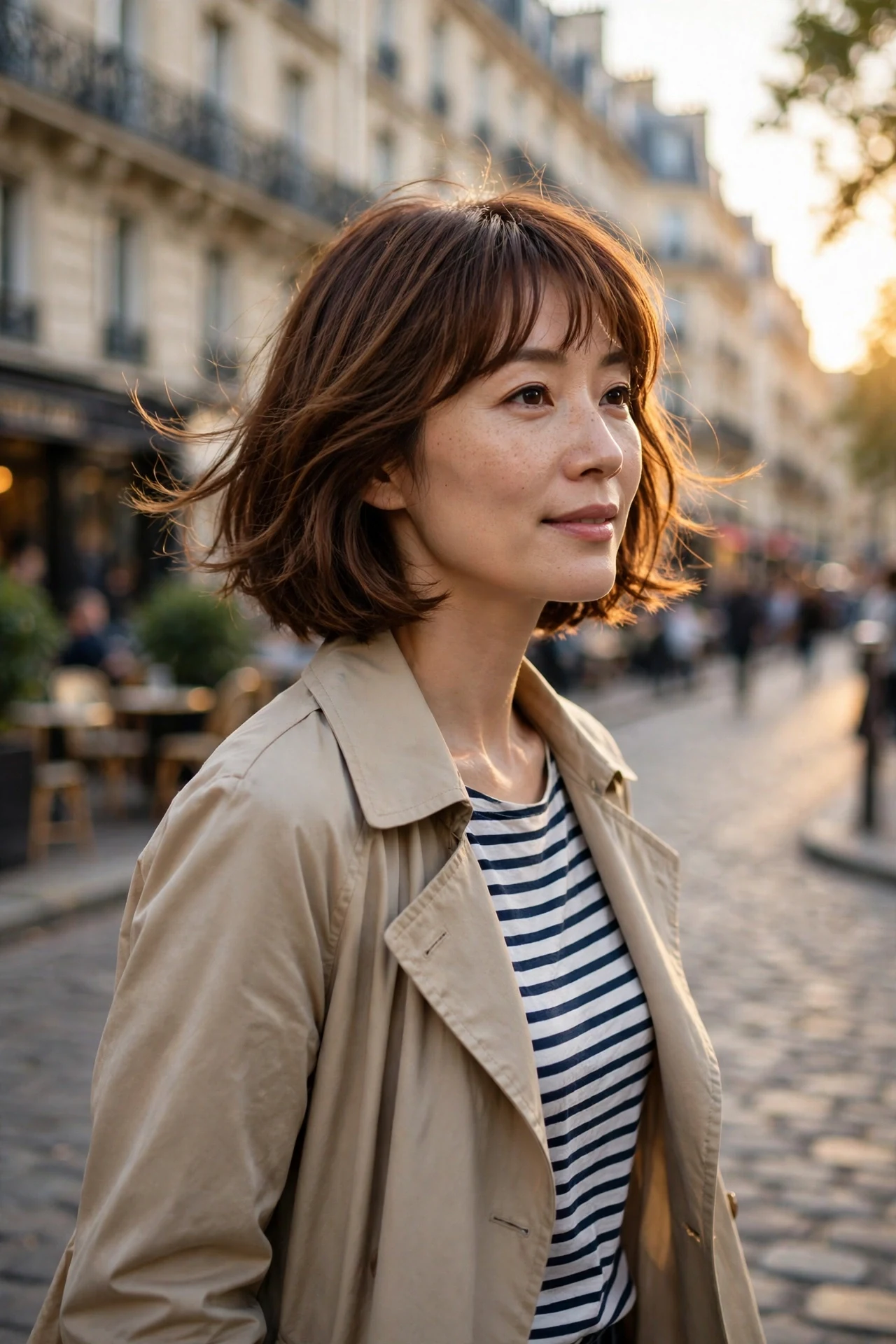 Chin-grazing French bob with a soft micro fringe on a Parisian street