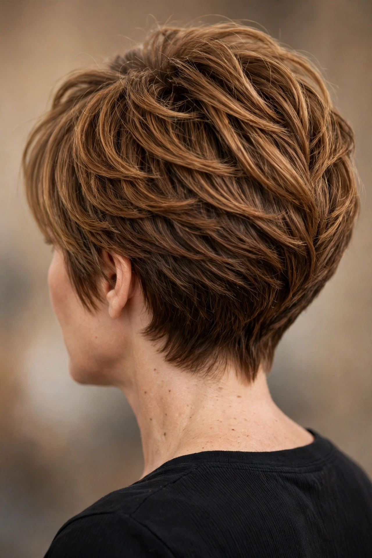 Graduated tapered bob with stacked layers