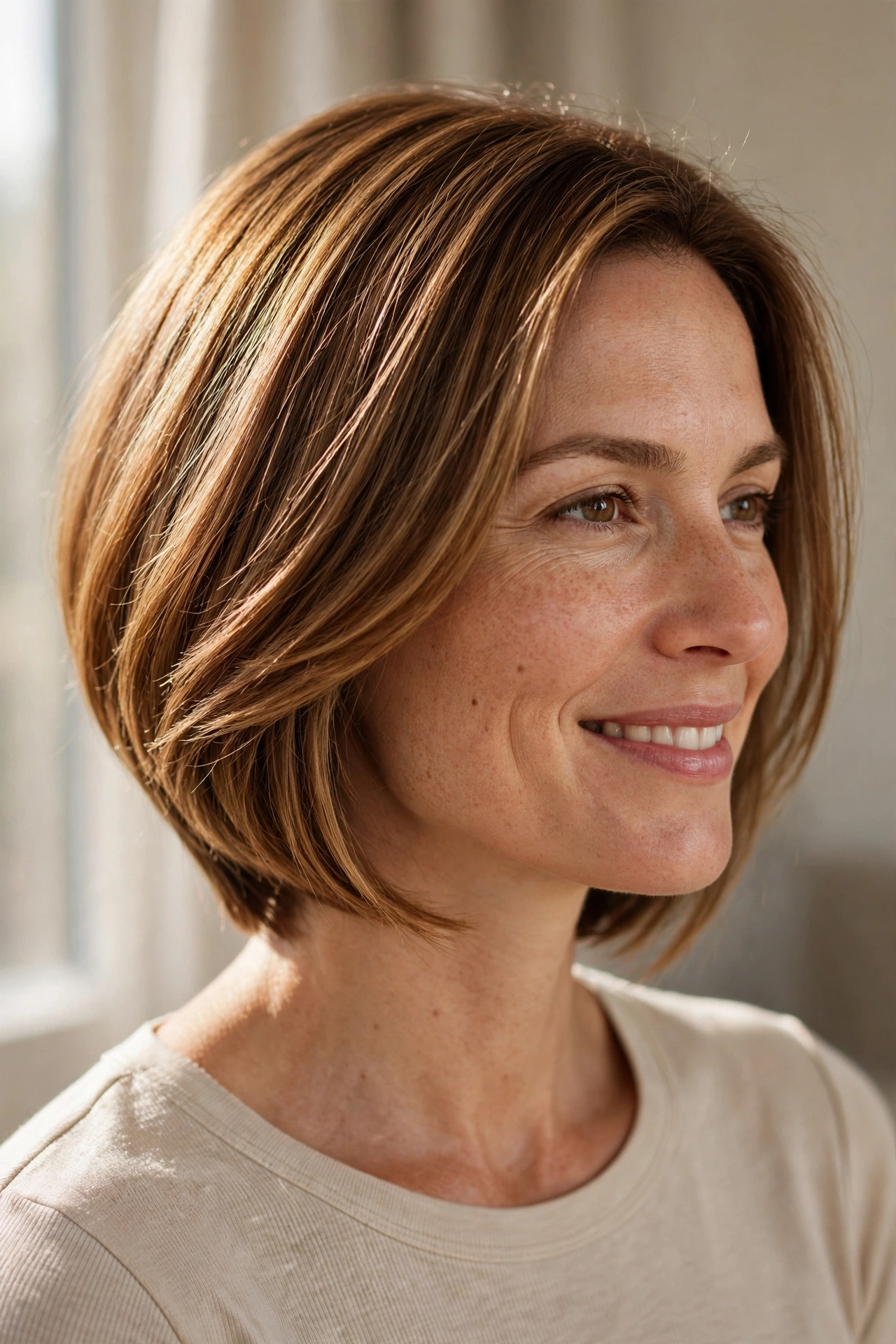Long tapered bob with a shaped nape