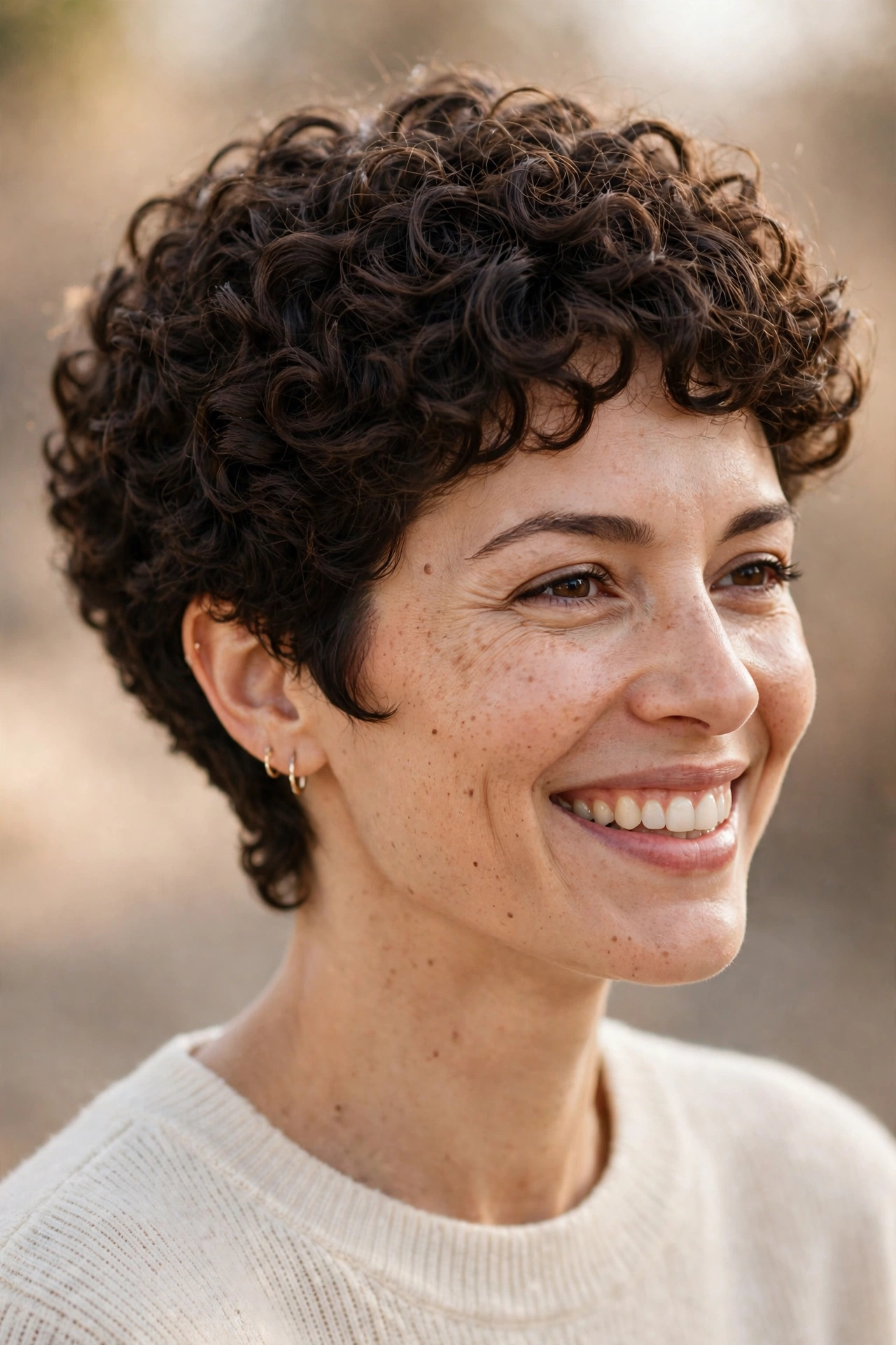 Tapered curly bob with a shaped nape