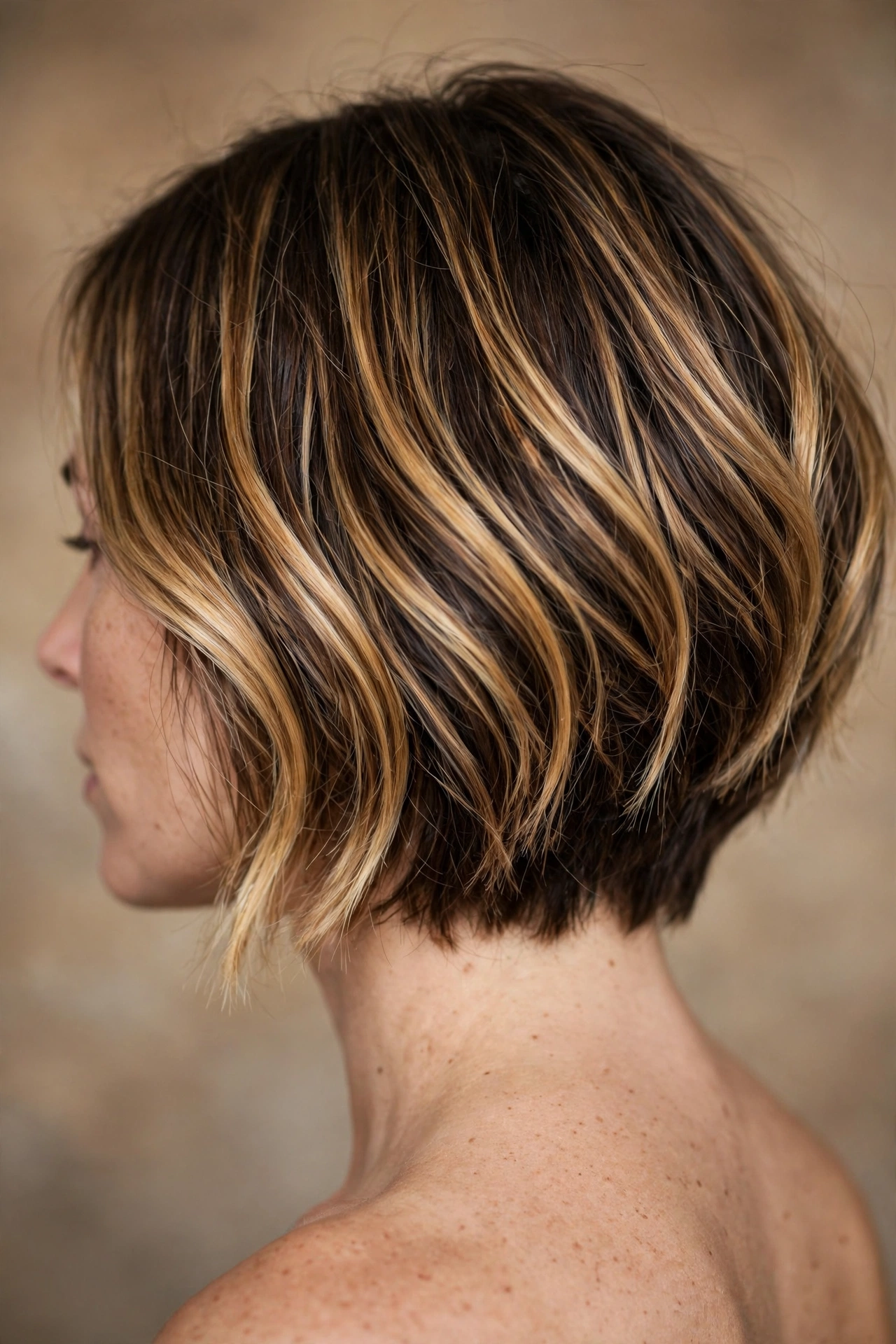 Tapered bob with dimensional highlights