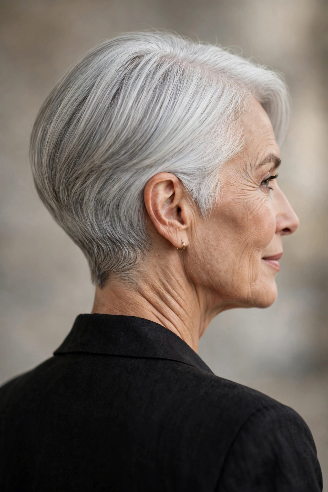 Tapered silver bob with a sculpted nape