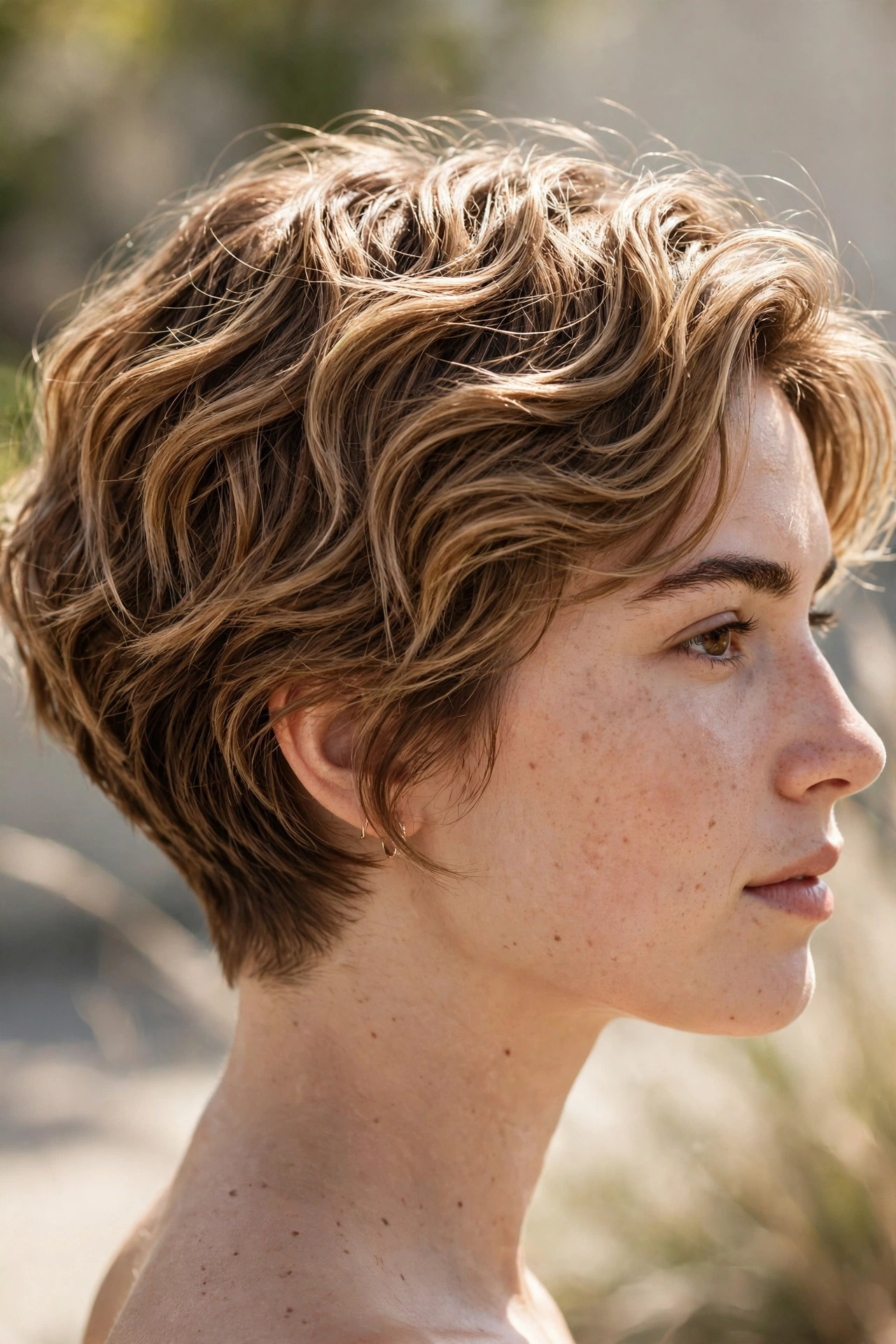 Tapered wavy bob with textured waves