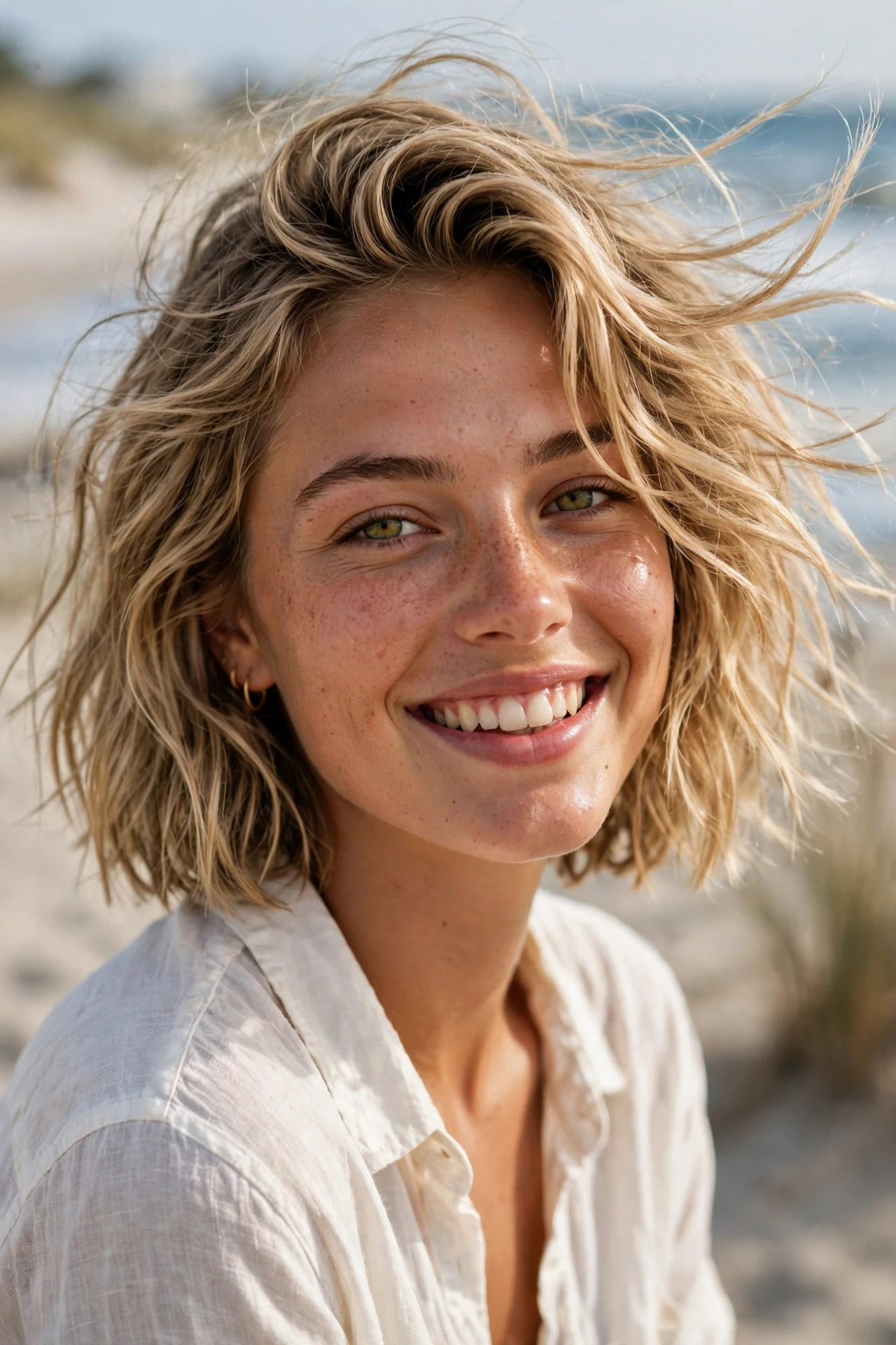 Textured beach wave midi bob with tousled volume