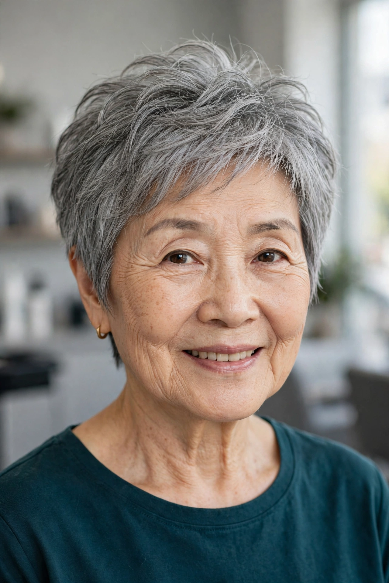 textured gray pixie bob haircut