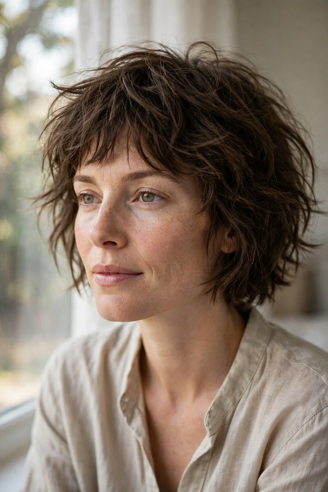 tousled bedhead french bob for thick hair with choppy texture and movement