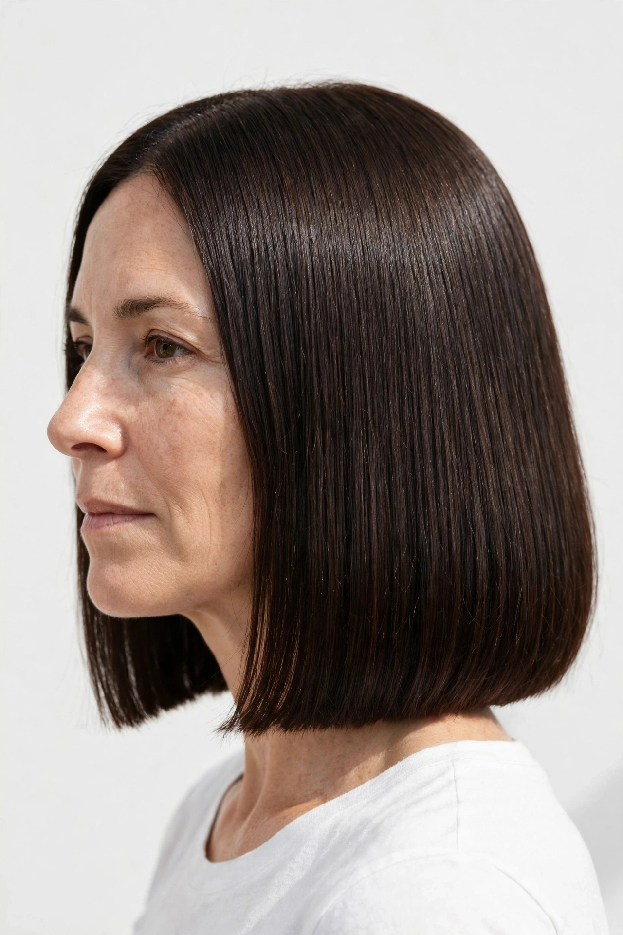 Blunt density lob with a solid one length hemline for thin hair