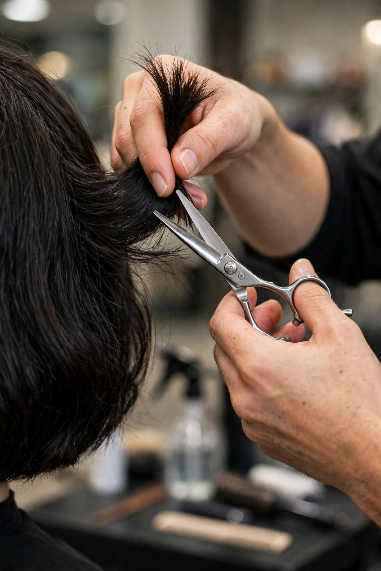 debulking techniques for french bob on thick hair, stylist point cutting sections
