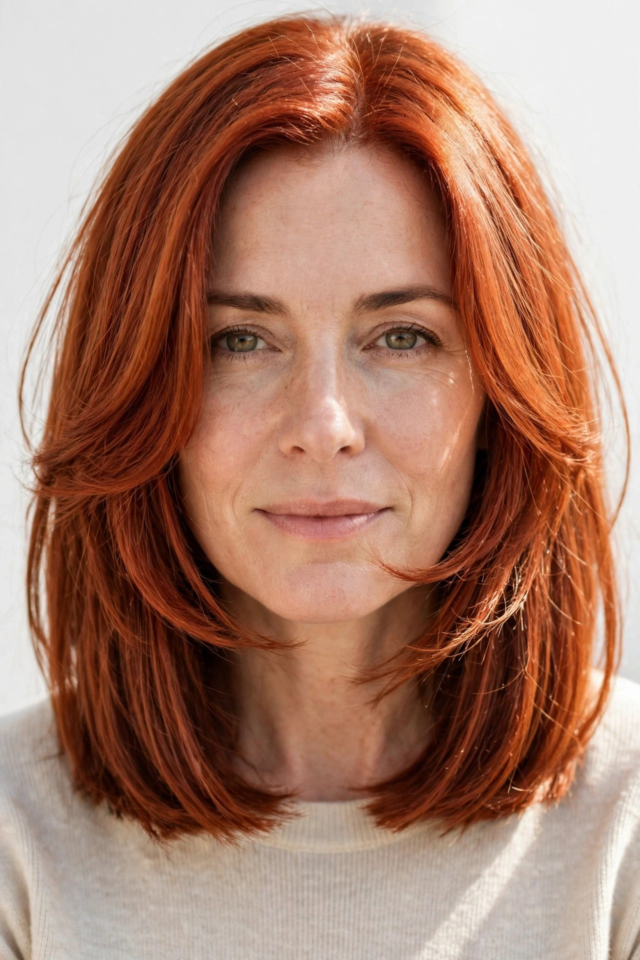Face framing feather lob with soft cheek layers and thick ends