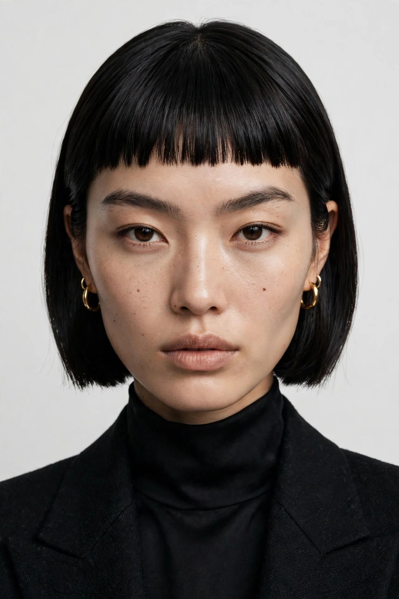 french bob for thick hair with micro bangs above the brow