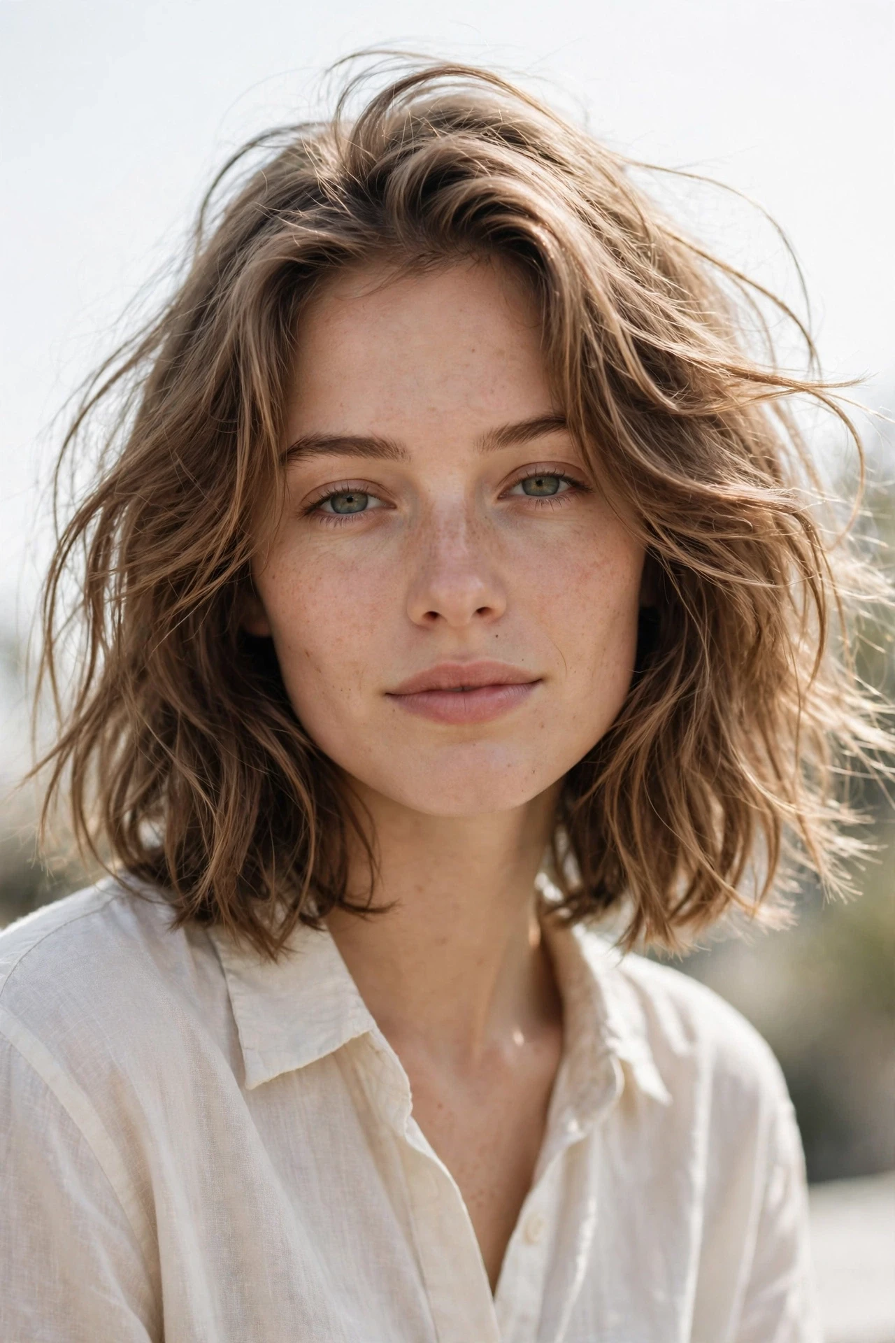 Tousled air dry lob with natural soft bends for thin hair