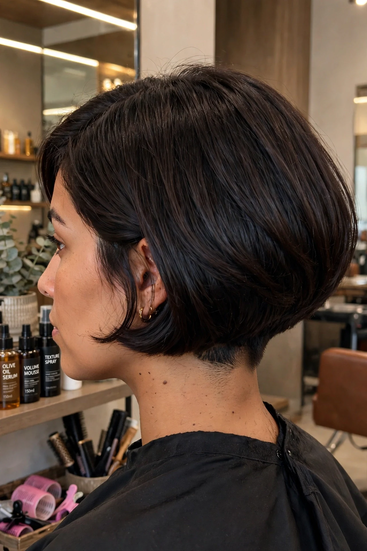 french bob for thick hair with hidden undercut nape removing bulk