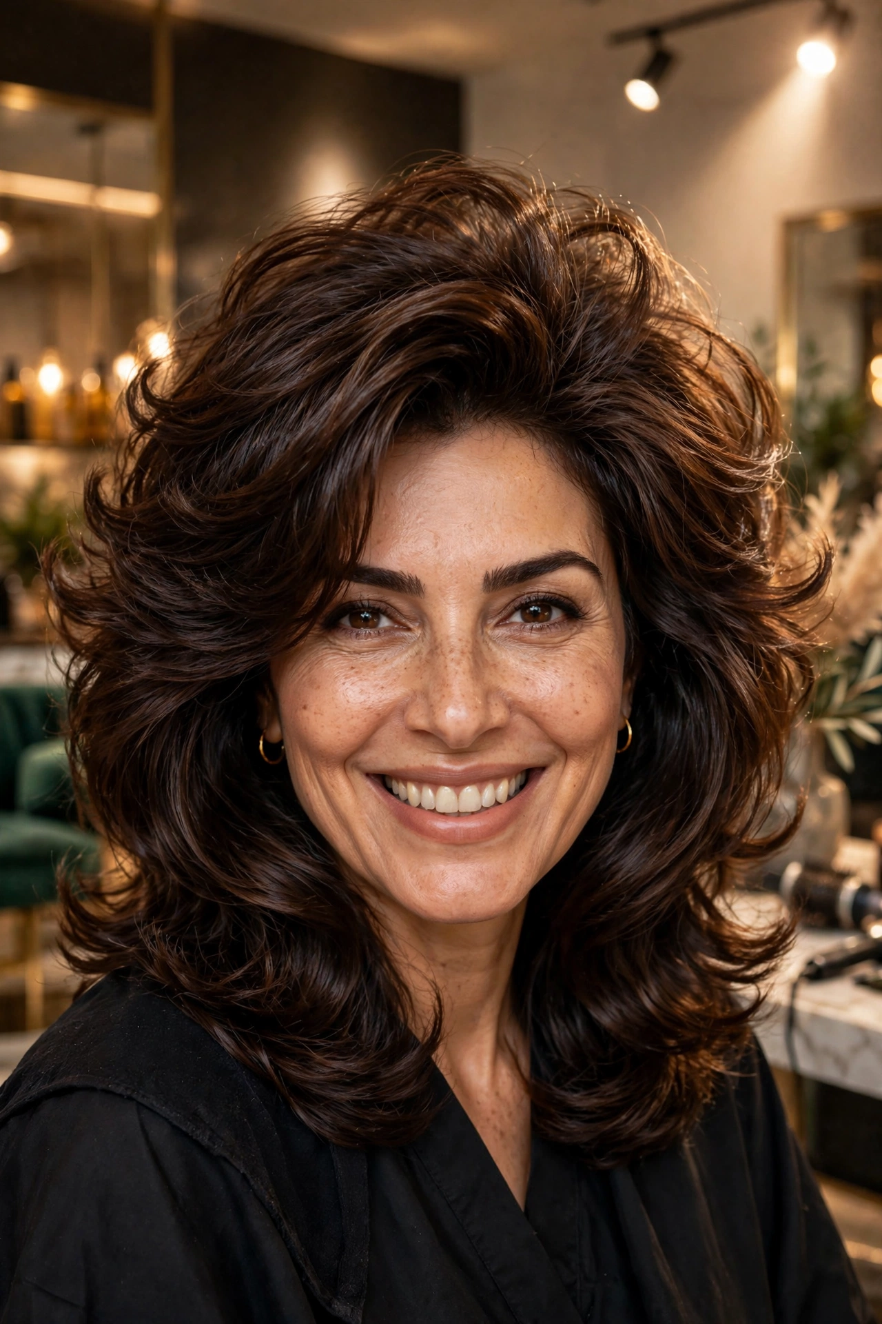 Voluminous salon blowout shaggy layered bob with bouncy rounded layers and full ends