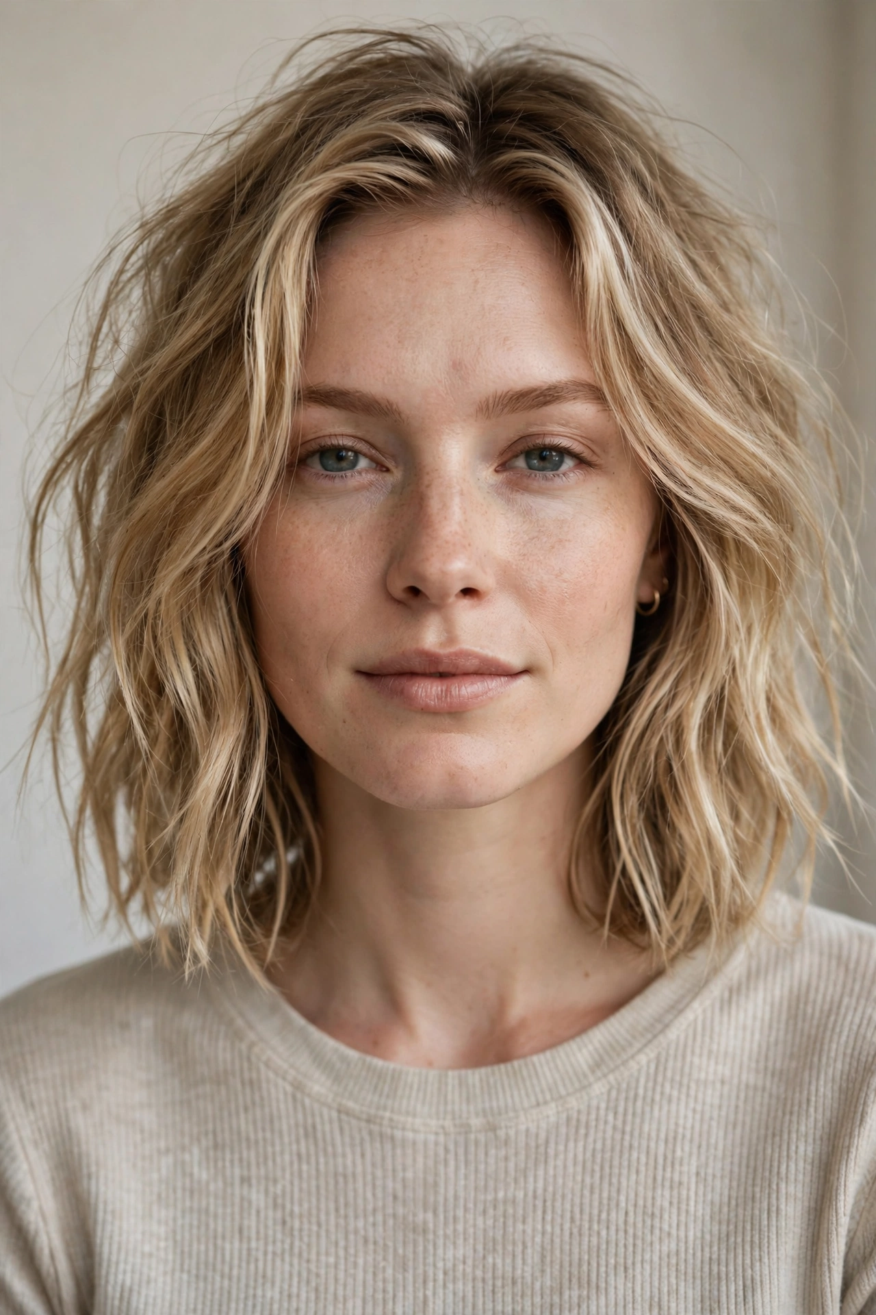 tousled highlighted long bob haircut