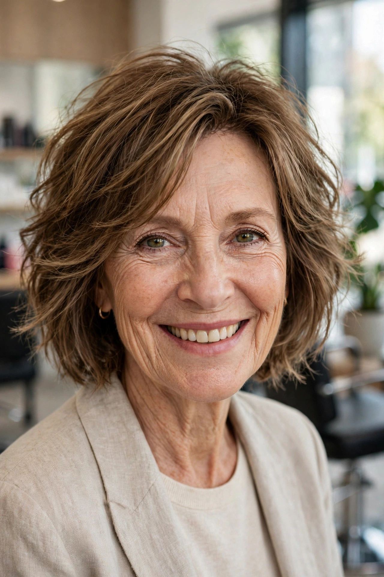 tousled messy bob hairstyles for over 50 with layers