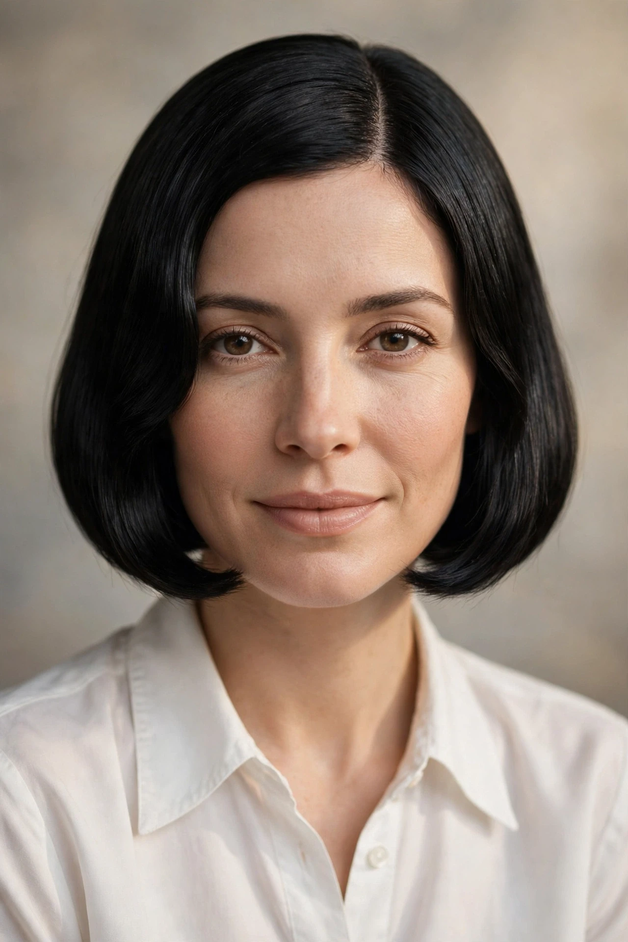 1920s bob with a precise center part