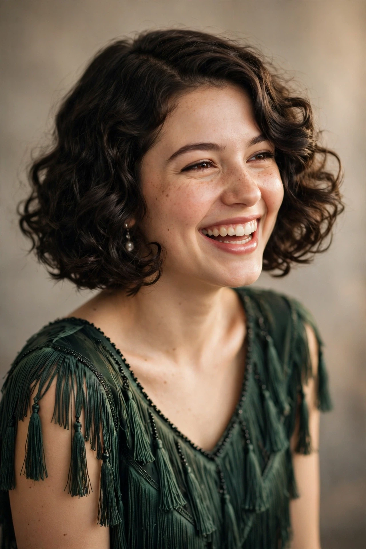 Playful Charleston bob with bouncy curls and a side part