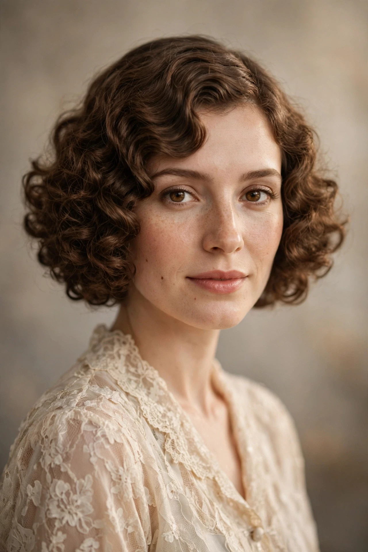 Curly 1920s bob with defined soft curls and a rounded shape