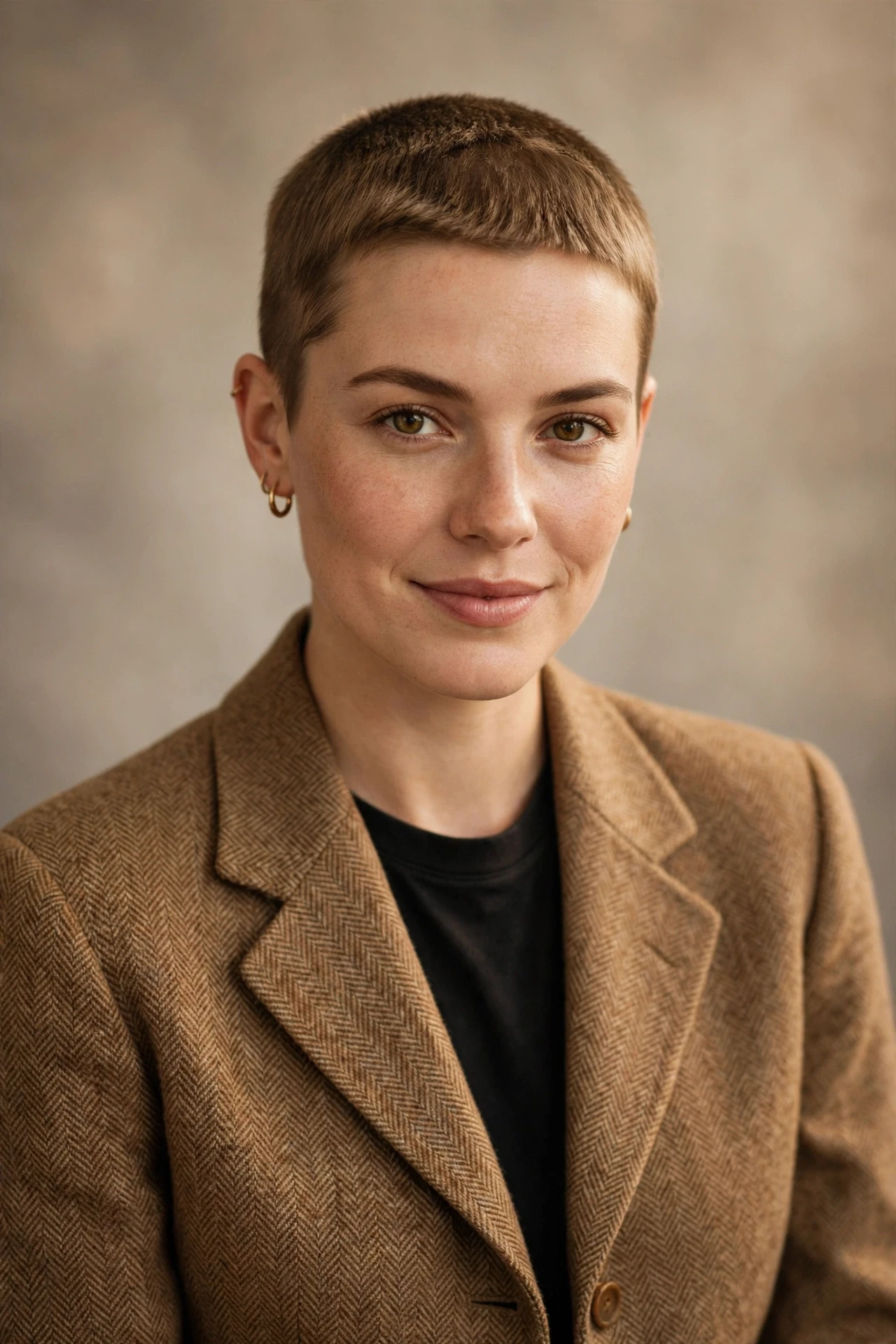 Very short Eton crop haircut with close cropped sides
