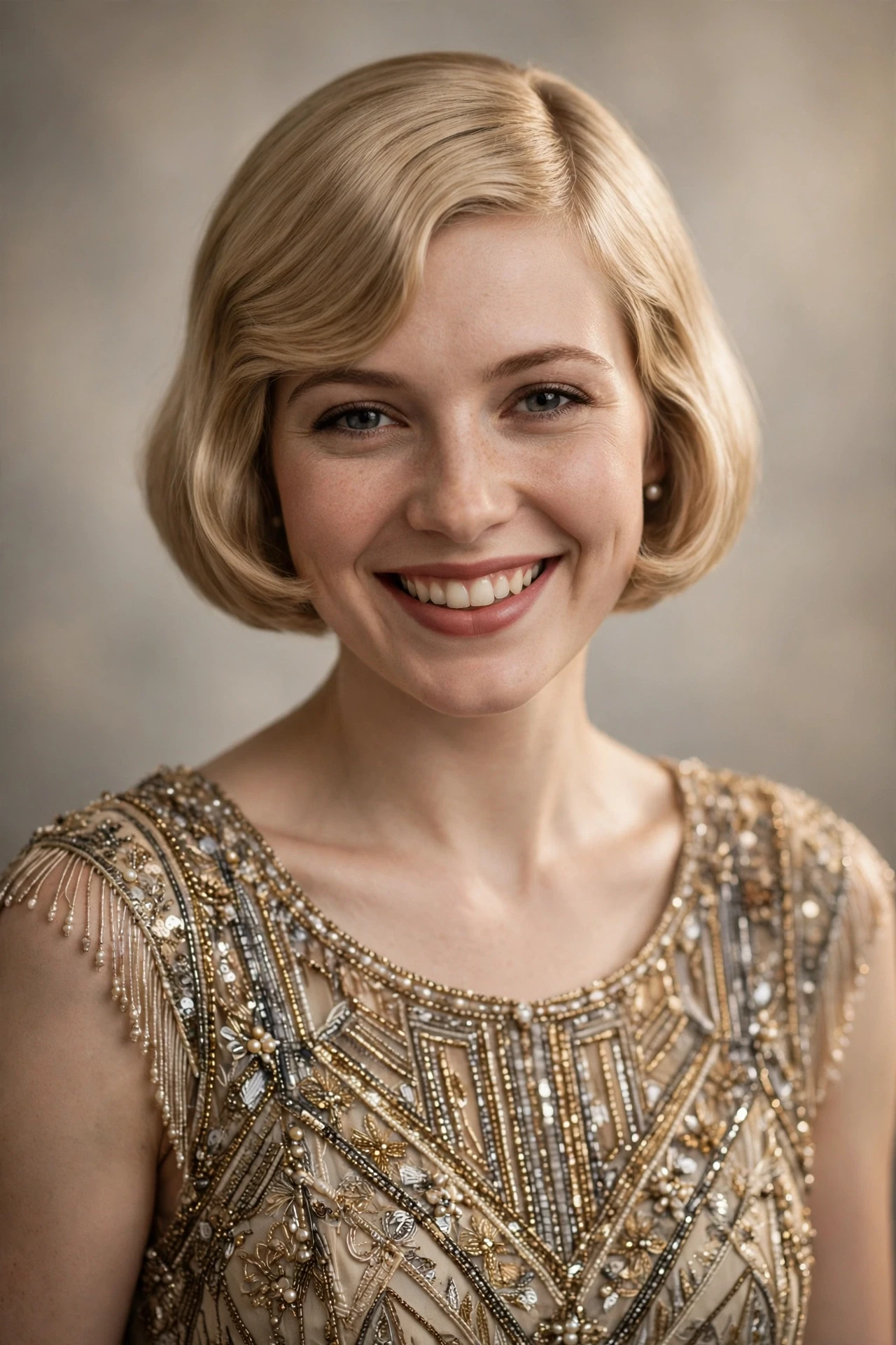 The flapper bob that defined a decade, with a chin length shape and a smooth curved finish