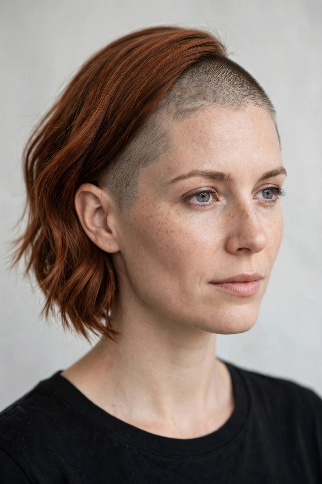 Asymmetrical undercut bob with one longer side and one shaved side