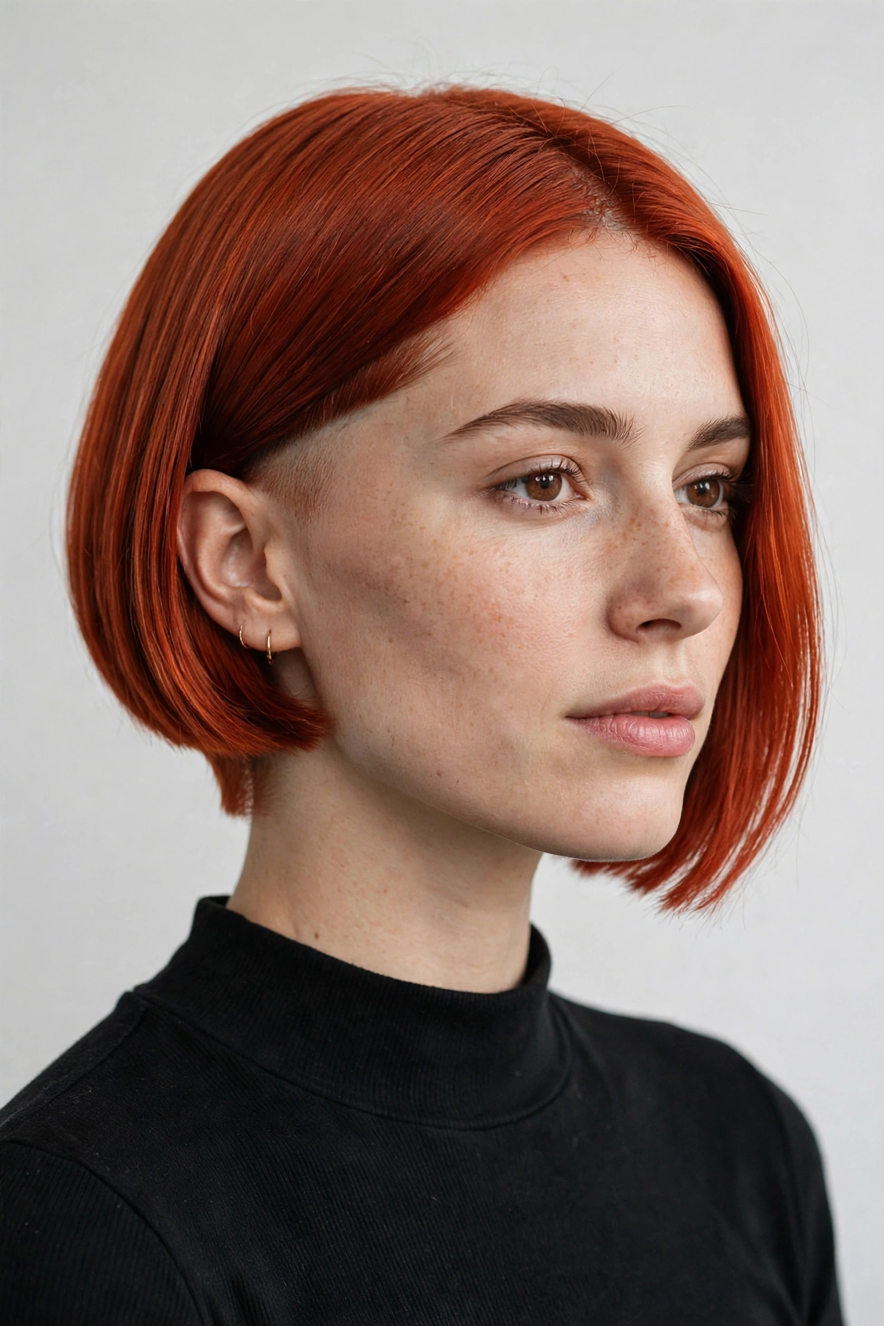 Bold copper undercut bob with vivid red color and a side undercut