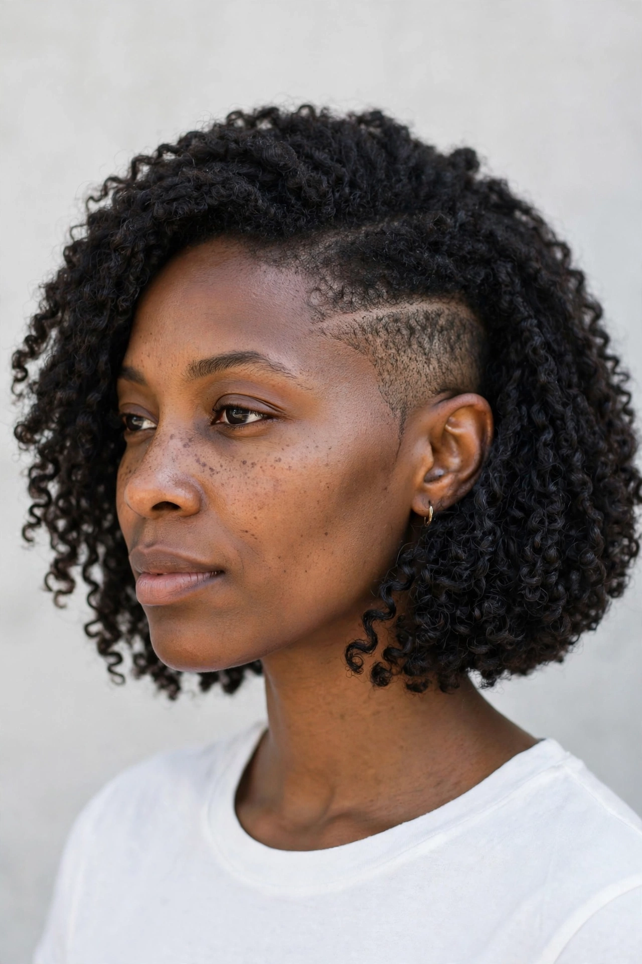 Coily undercut bob with a rounded coily top and a cropped side undercut