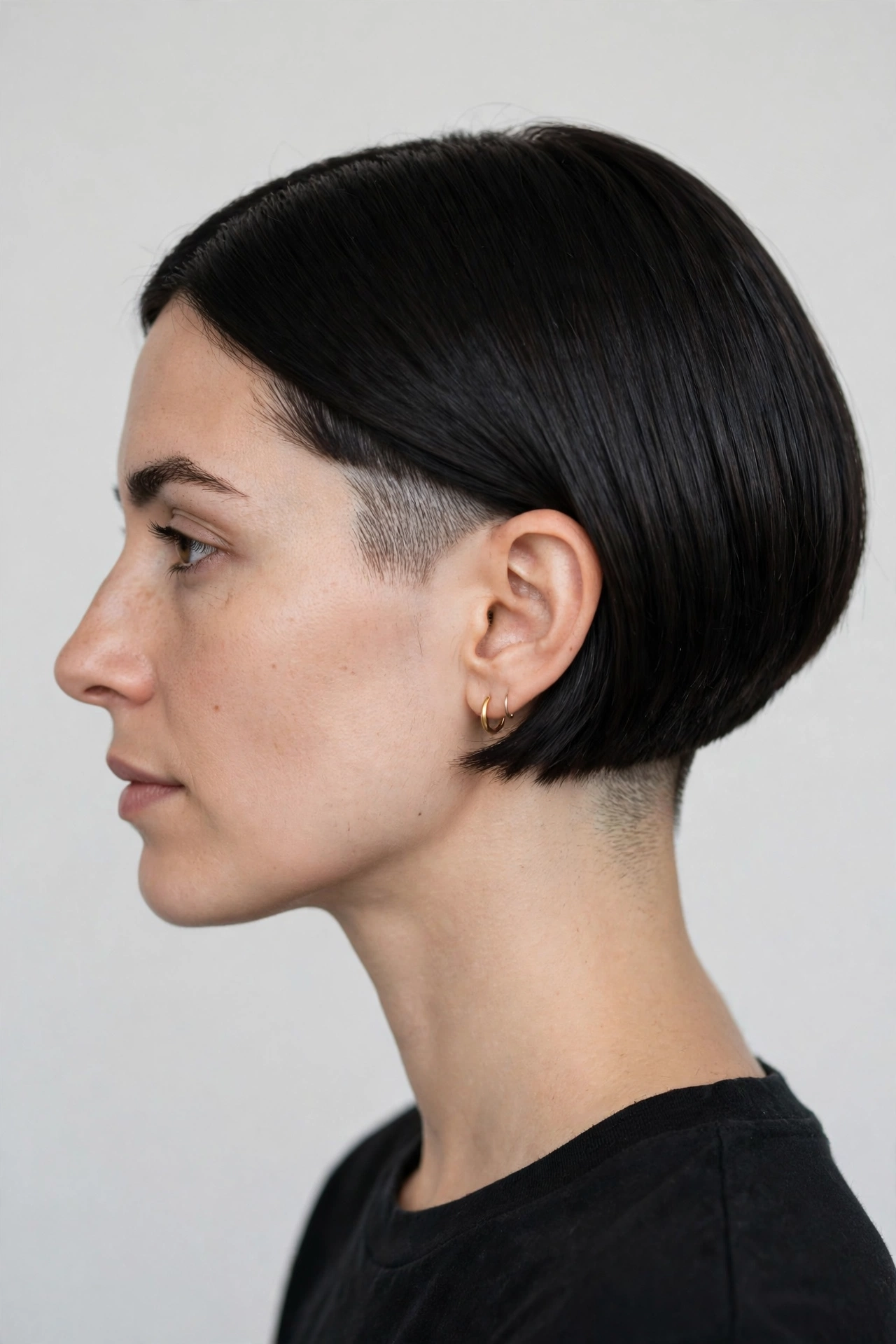 Jaw-length undercut bob with shaved sides and a crisp short bob