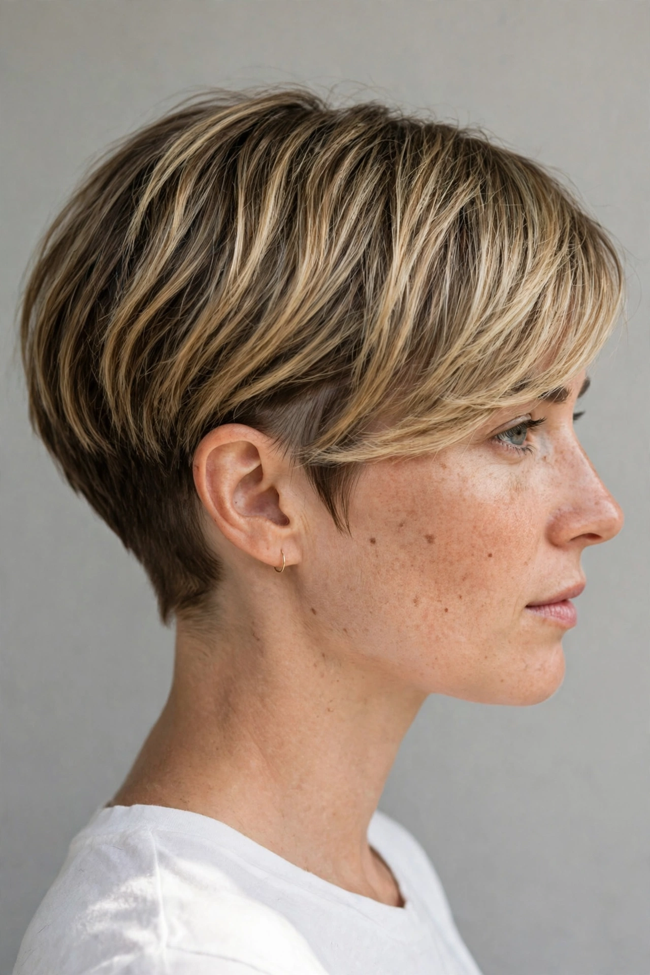 Pixie bob undercut blend with tapered sides and longer bob length on top
