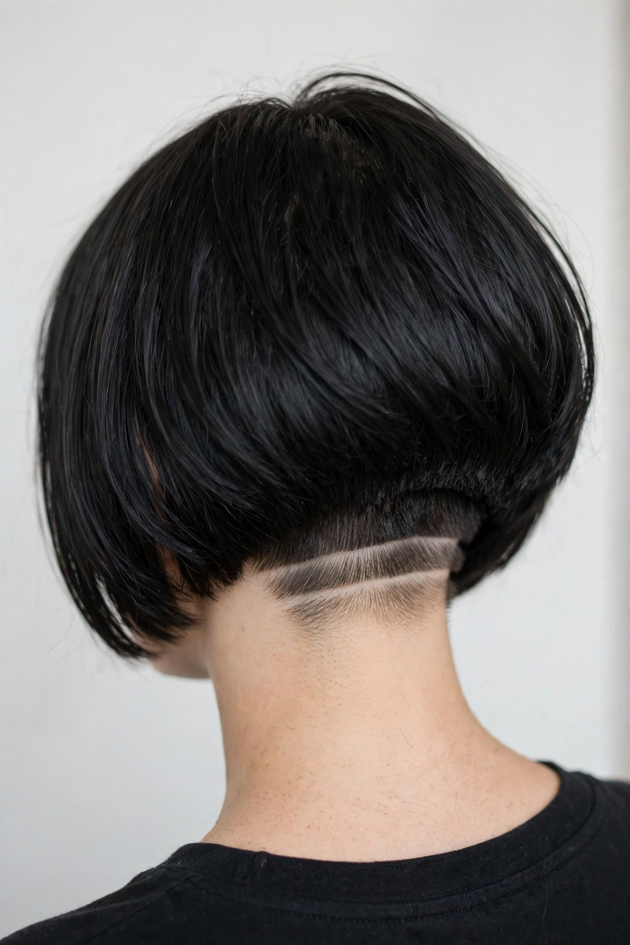 Undercut bob with a shaved line design in the nape undercut