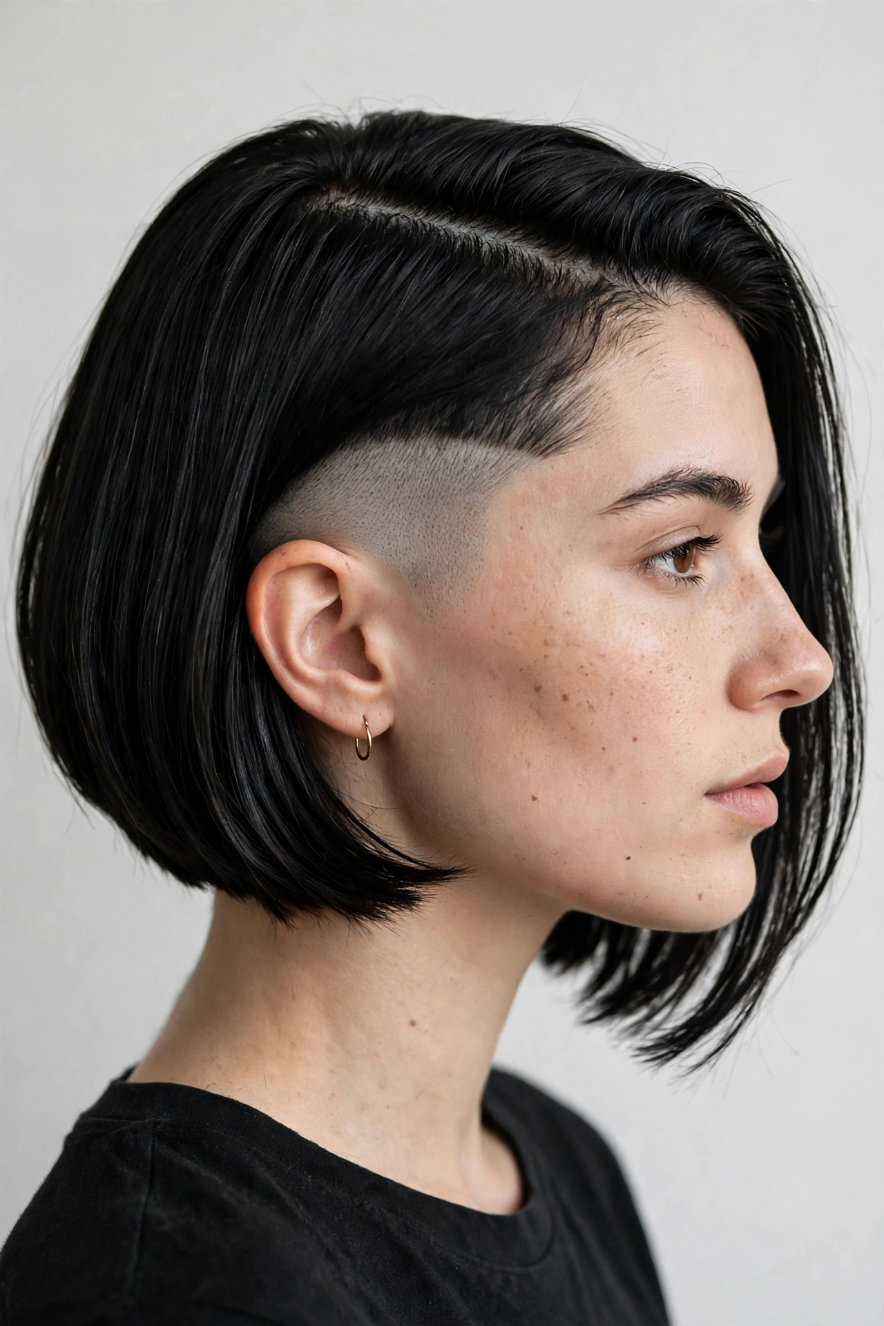 Side shaved undercut bob with one side clipped close above the ear