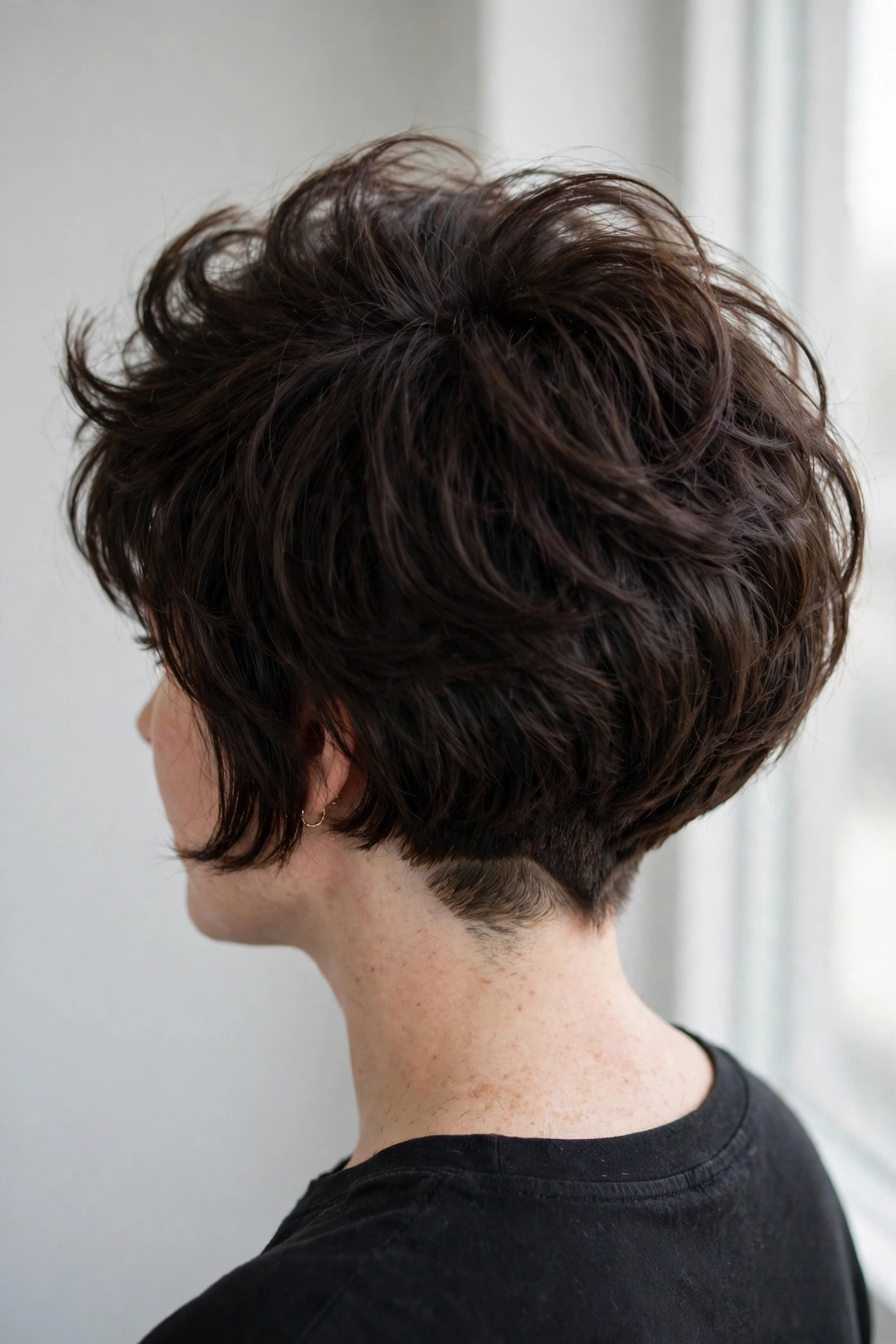 Undercut bob for thick hair with a voluminous top and cropped nape underneath