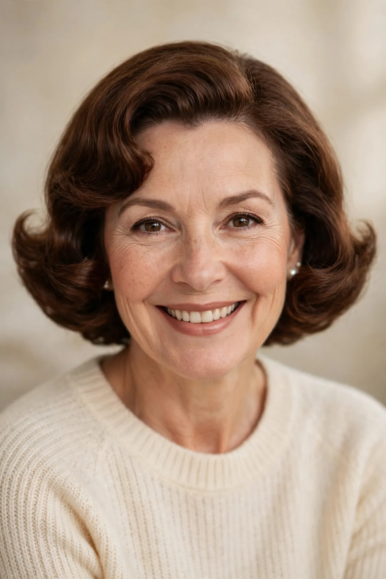 Rounded bubble bob, chestnut brown 1950s style