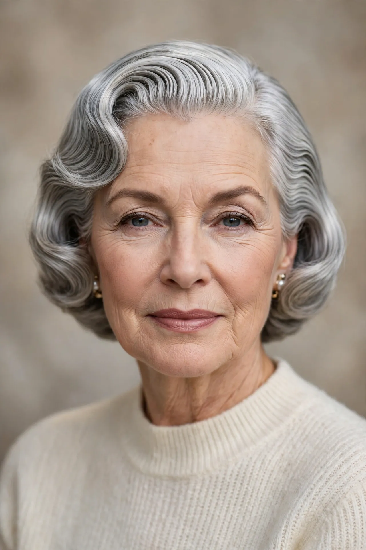 Finger wave bob on silver gray hair, vintage sculpted waves