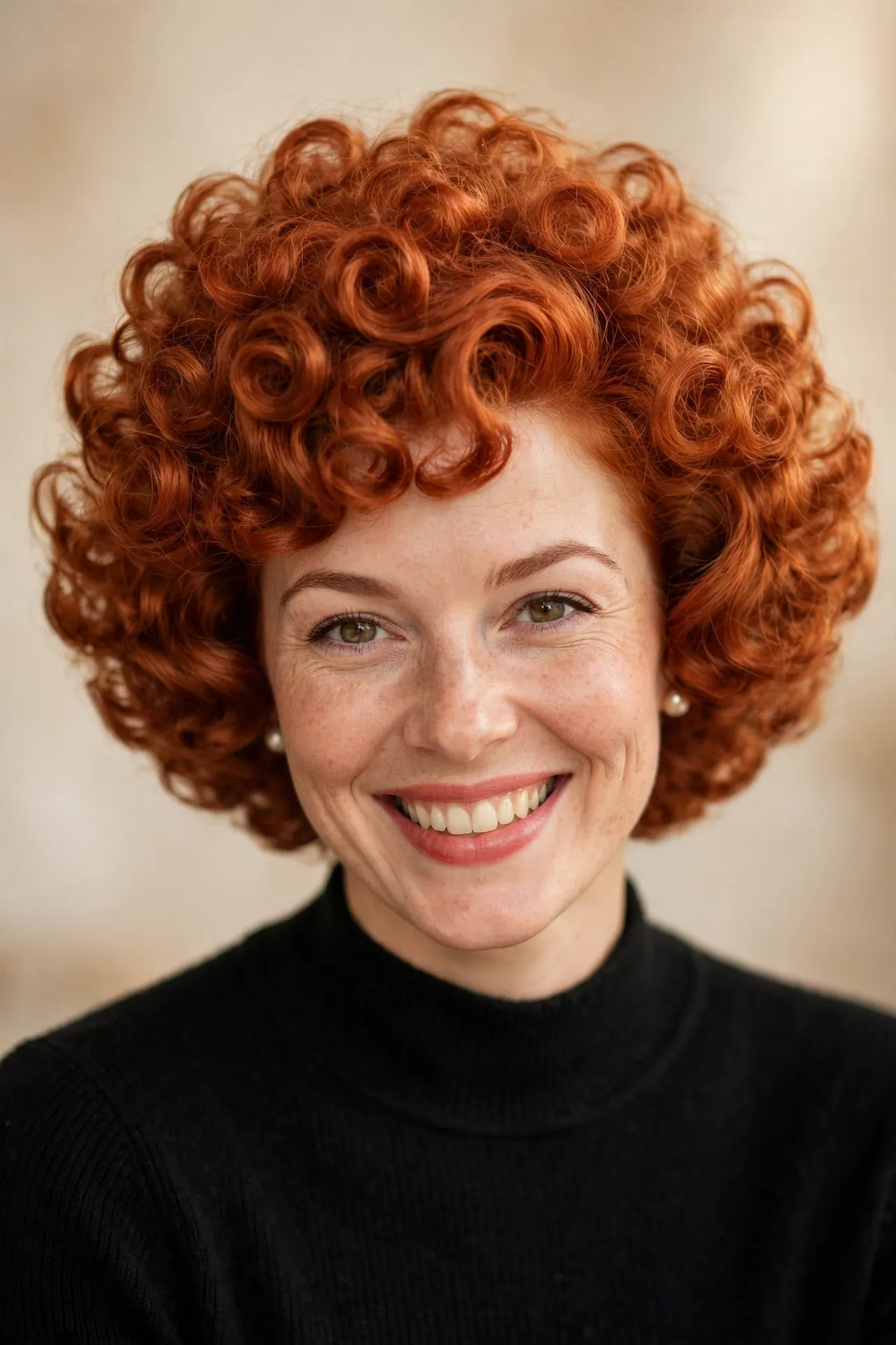 Curly poodle bob, copper red tight vintage curls