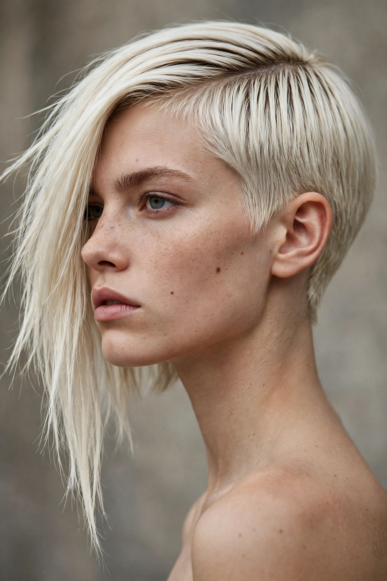 Asymmetric very short bob, longer on one side