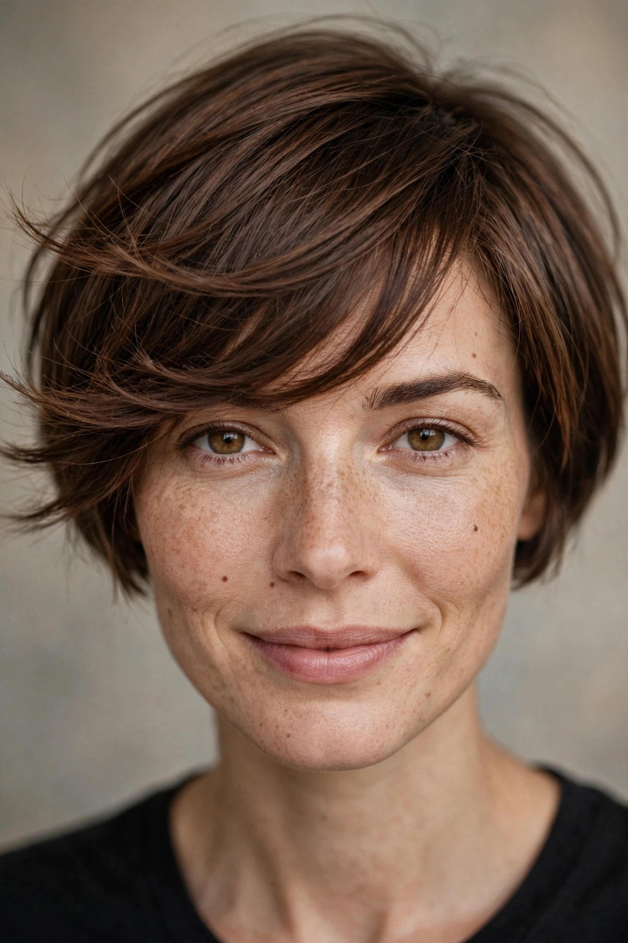 Very short bob with a sweeping side fringe