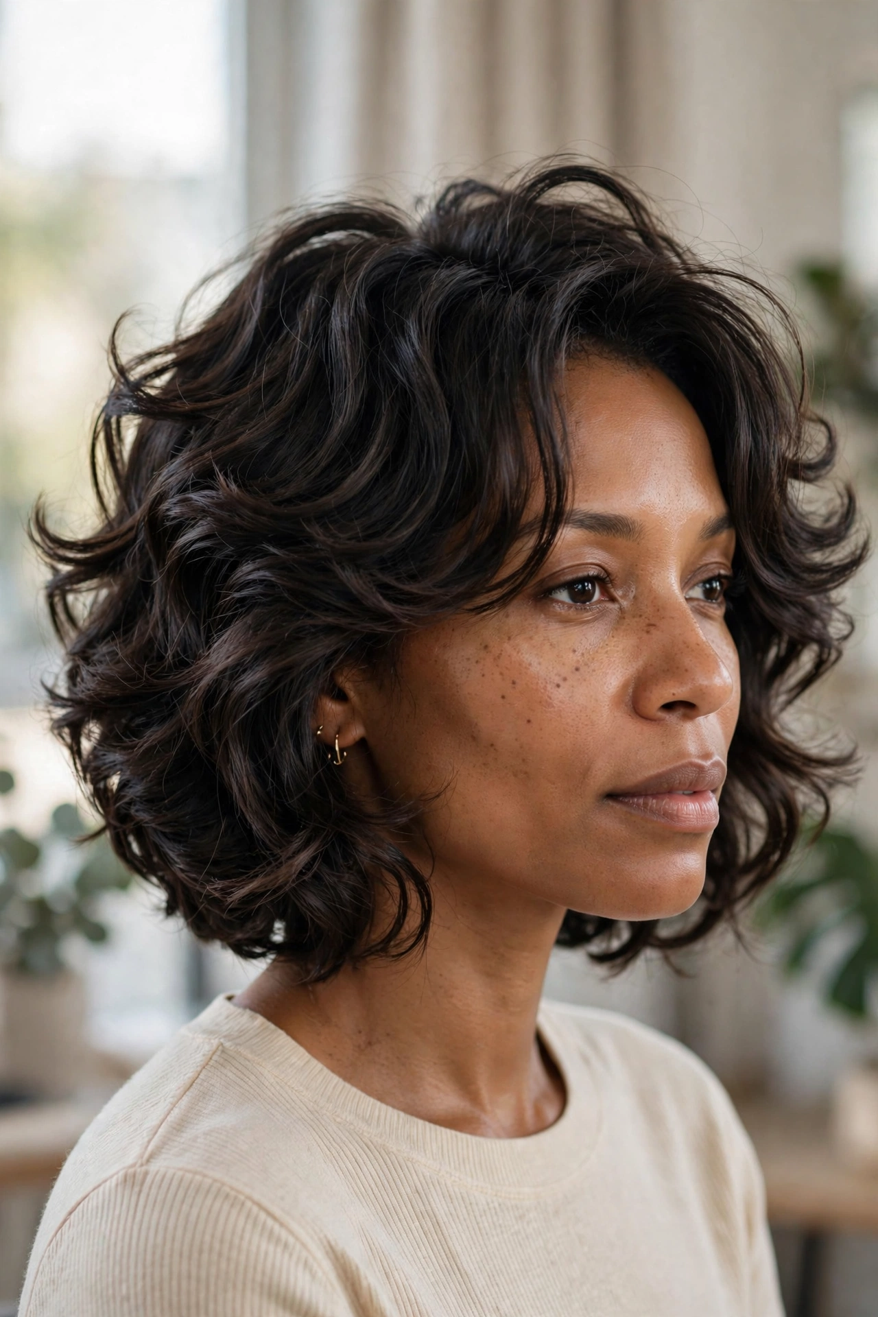 Wavy graduated bob on thin hair with natural texture, bouncy defined waves
