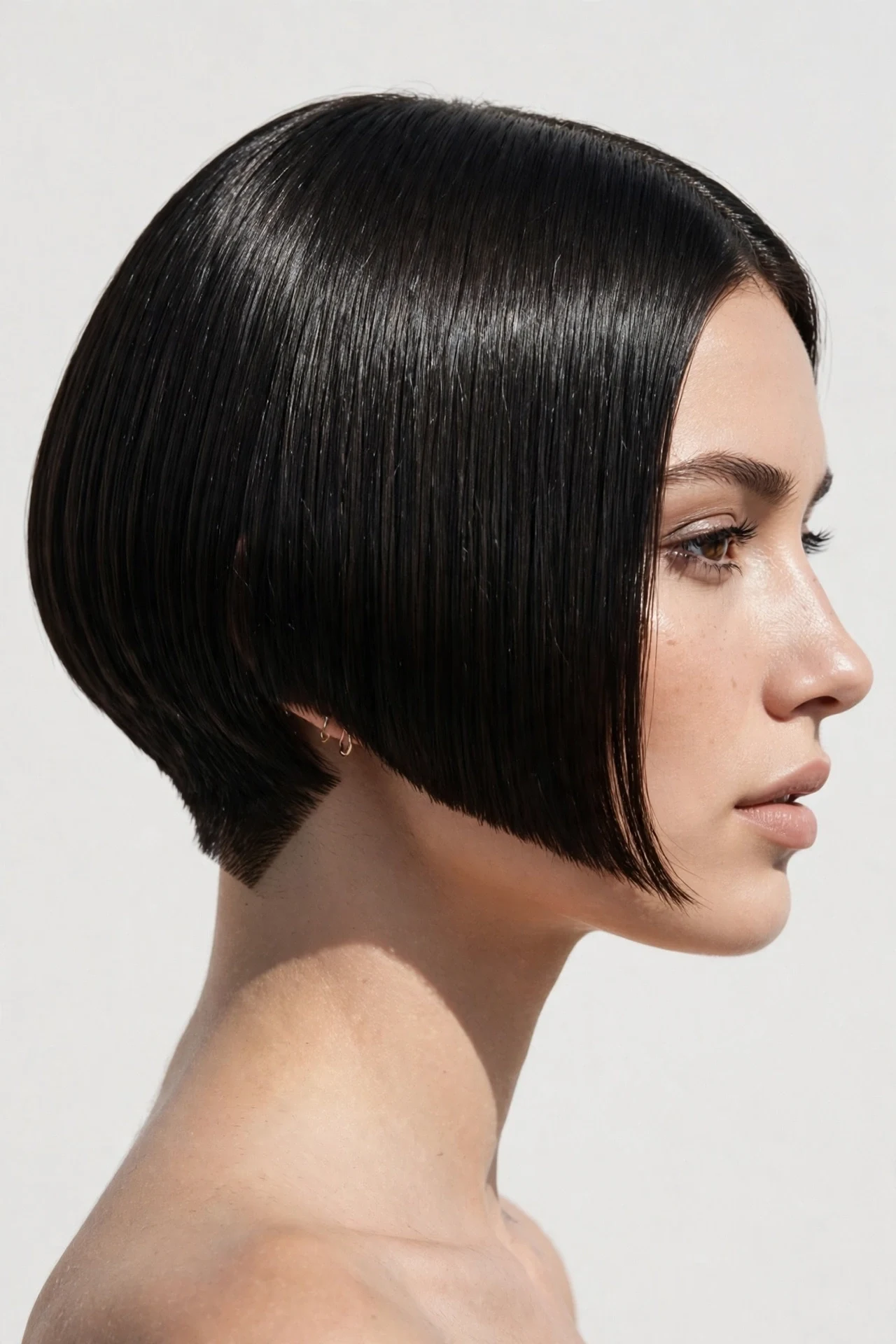 Sleek straight wedged bob with a sharp graduated line