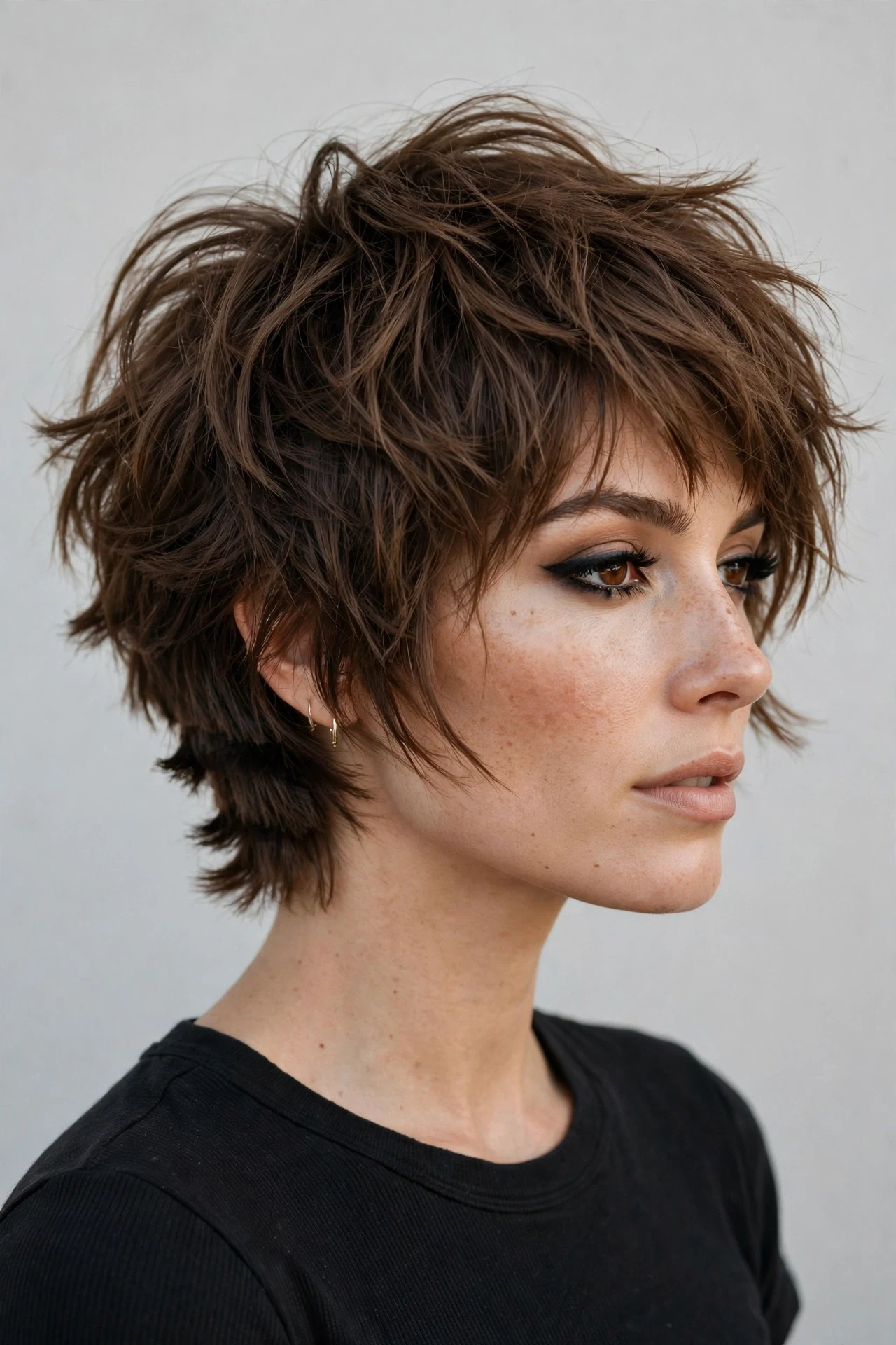 Textured choppy wedged bob with piecey layered ends