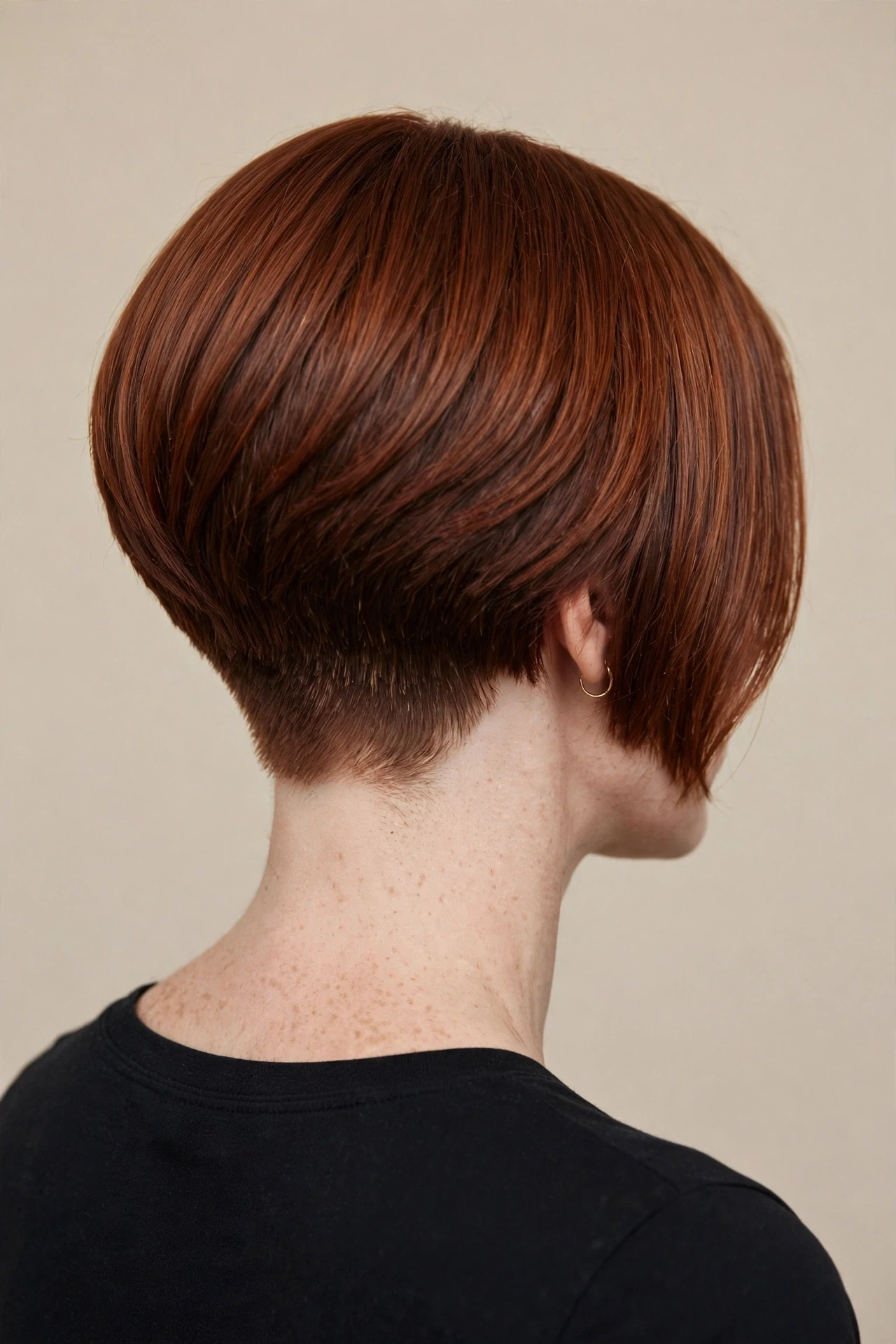 Wedged bob with a closely tapered nape under graduated layers