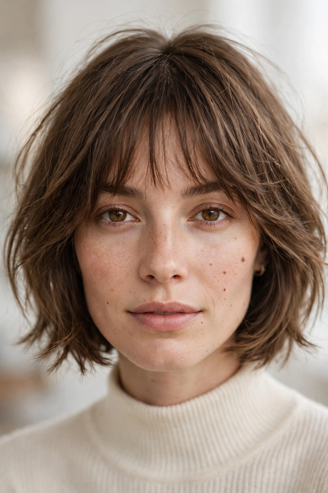 Wispy bob paired with wispy bangs